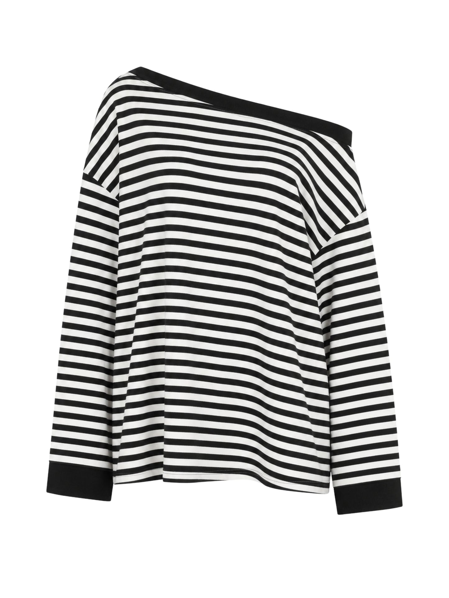 Striped Off Shoulder Long Sleeve Tee Black and White