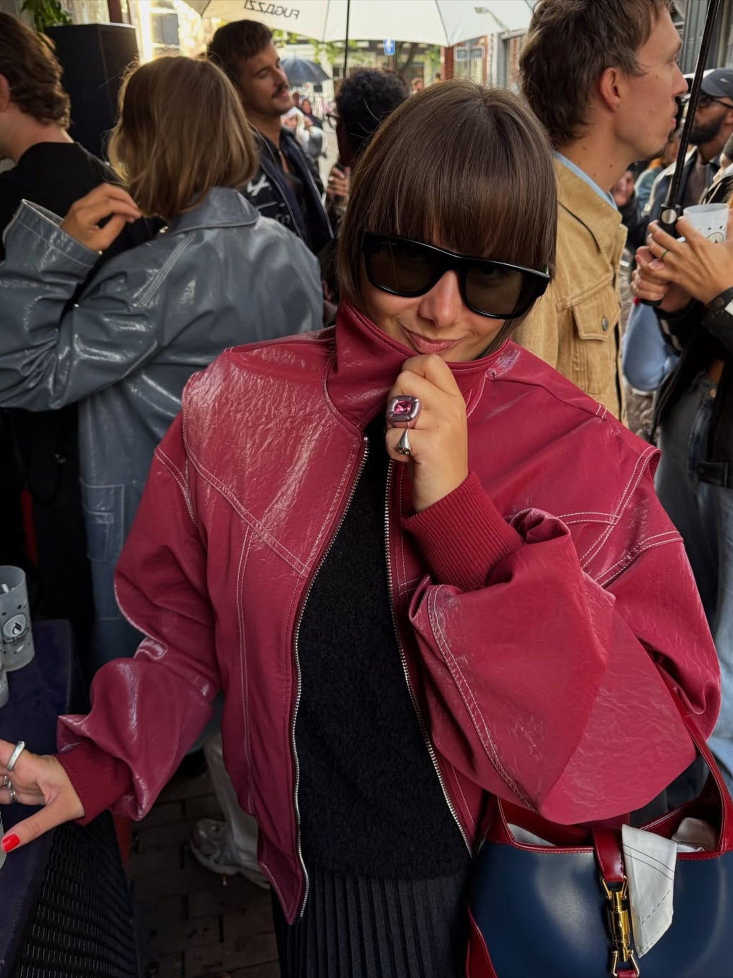 Oversized Contrast Stitch Jacket Red