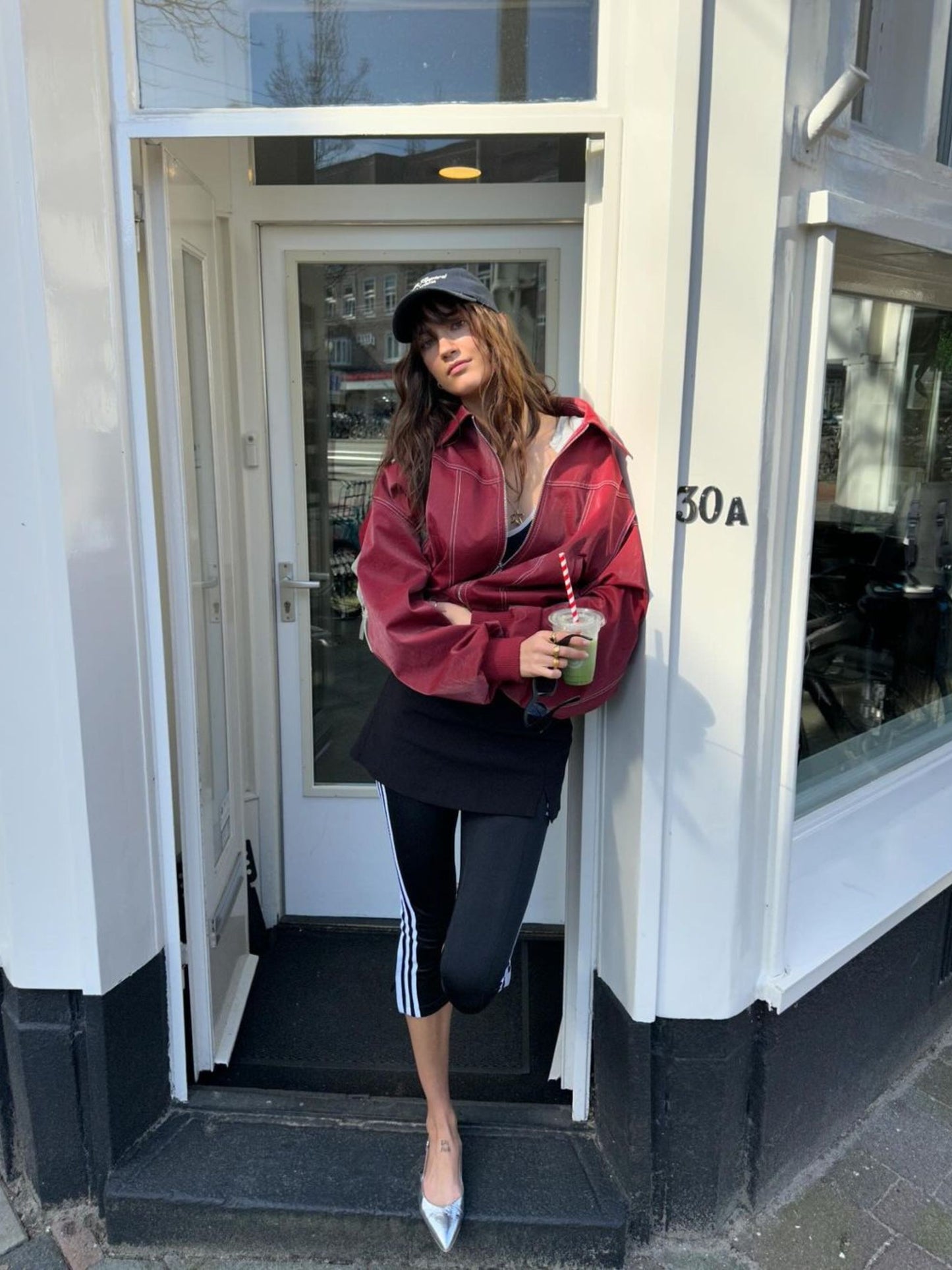 Oversized Contrast Stitch Jacket Red