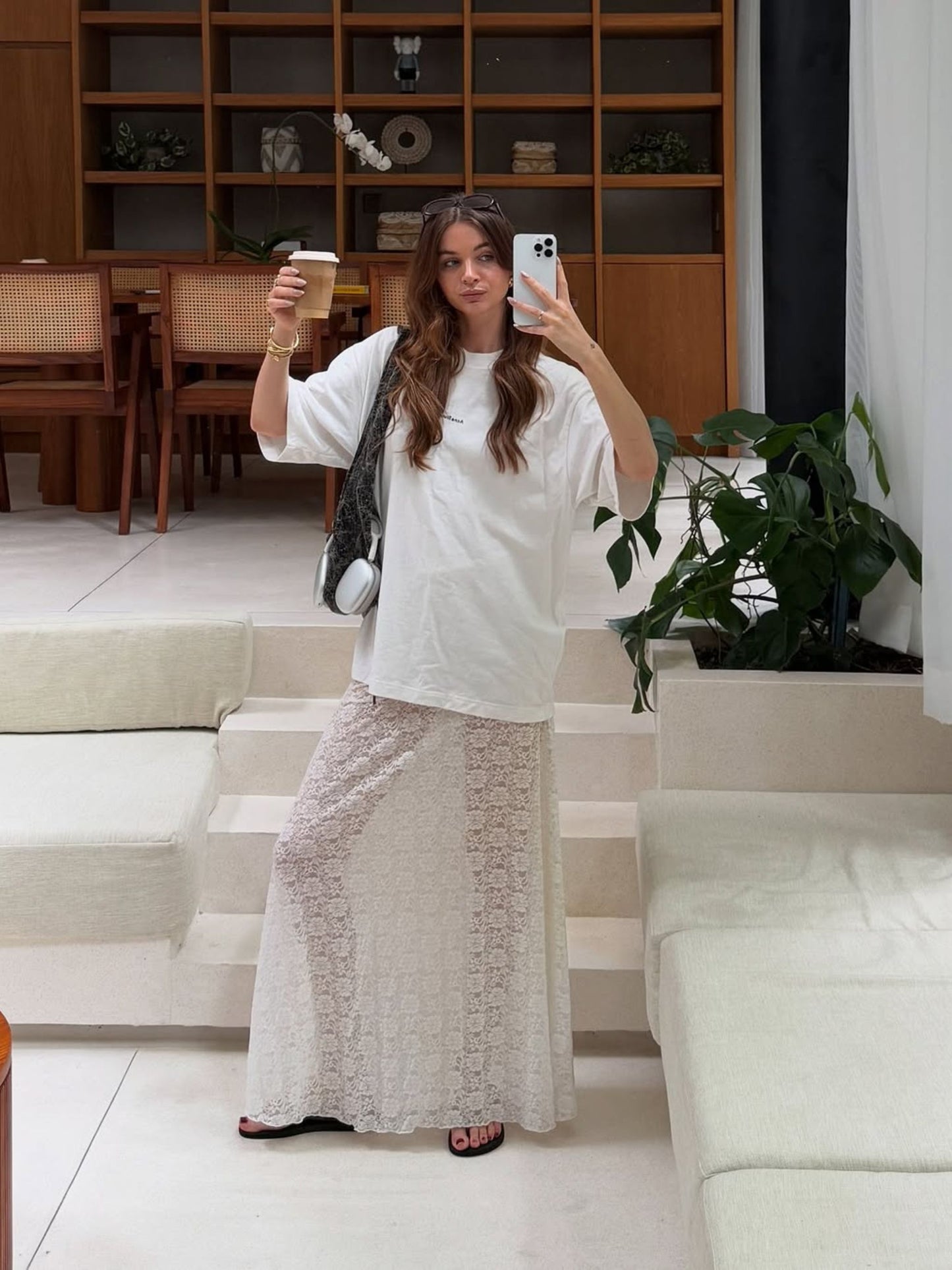 Long Lace Skirt White