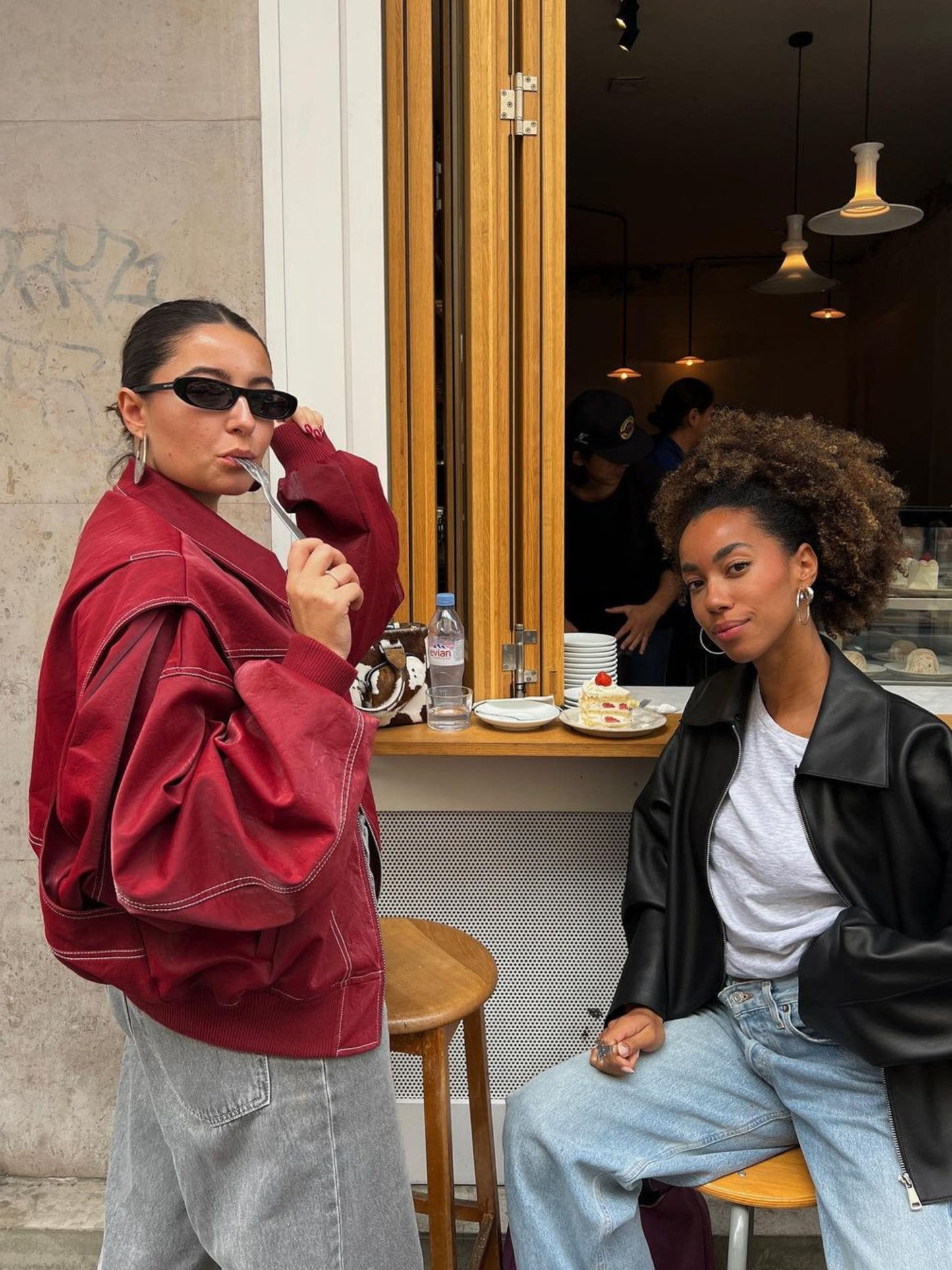 Oversized Contrast Stitch Jacket Red