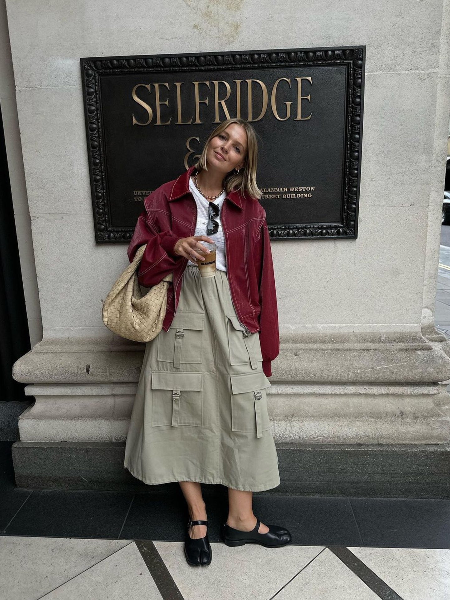 Oversized Contrast Stitch Jacket Red