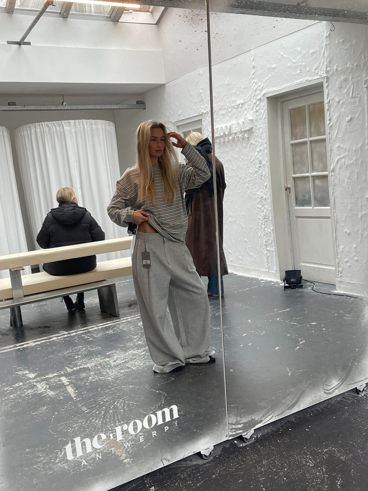 Striped Double Sleeve Tee Grey