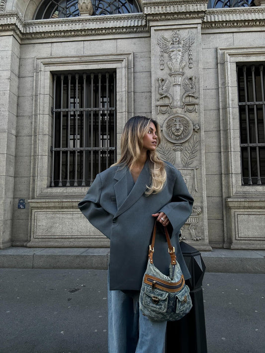 Oversized Side Slit Blazer Steel Blue