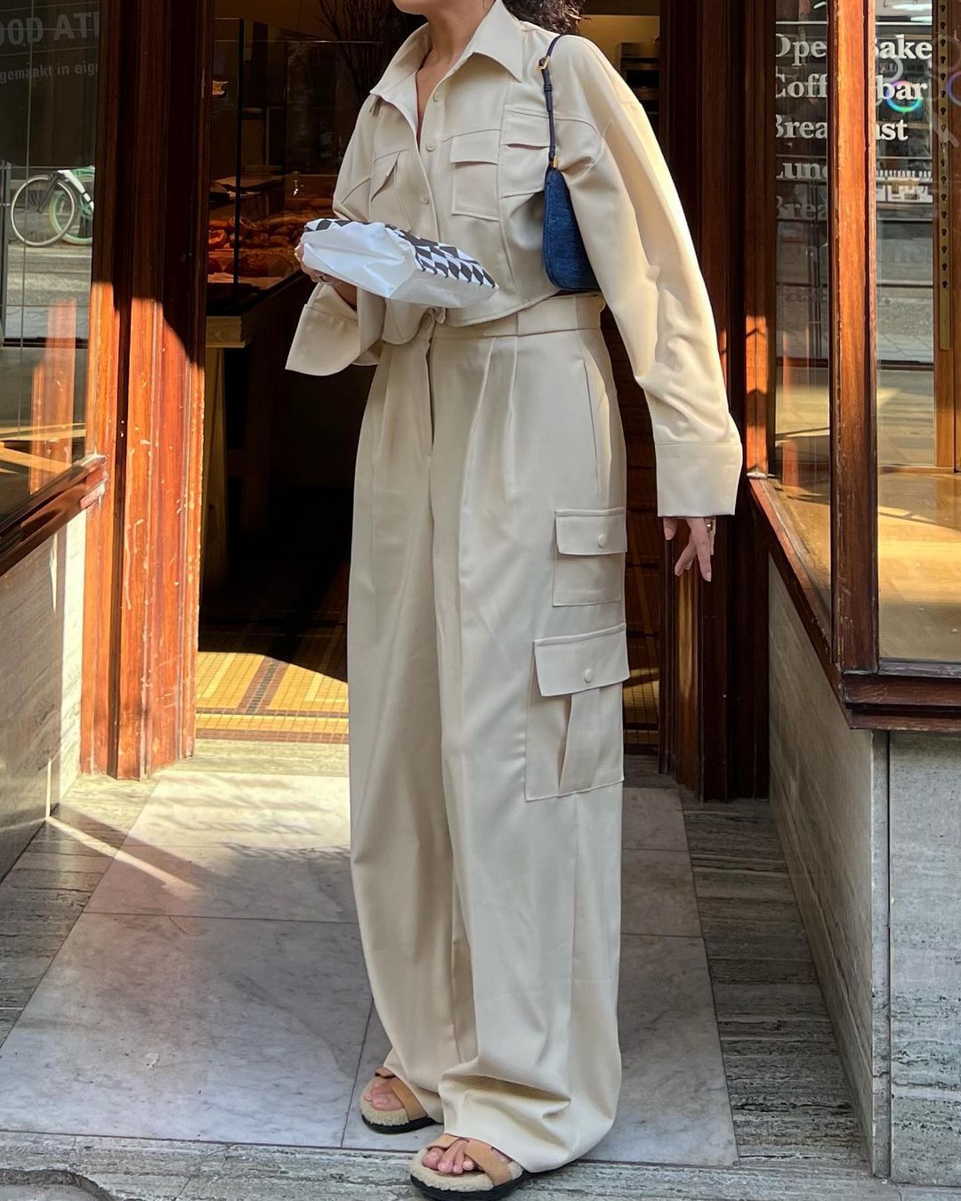 Co Ord Cropped Pocket Blouse Sand