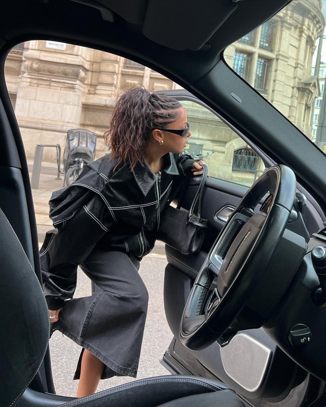 Oversized Contrast Stitch Jacket Black