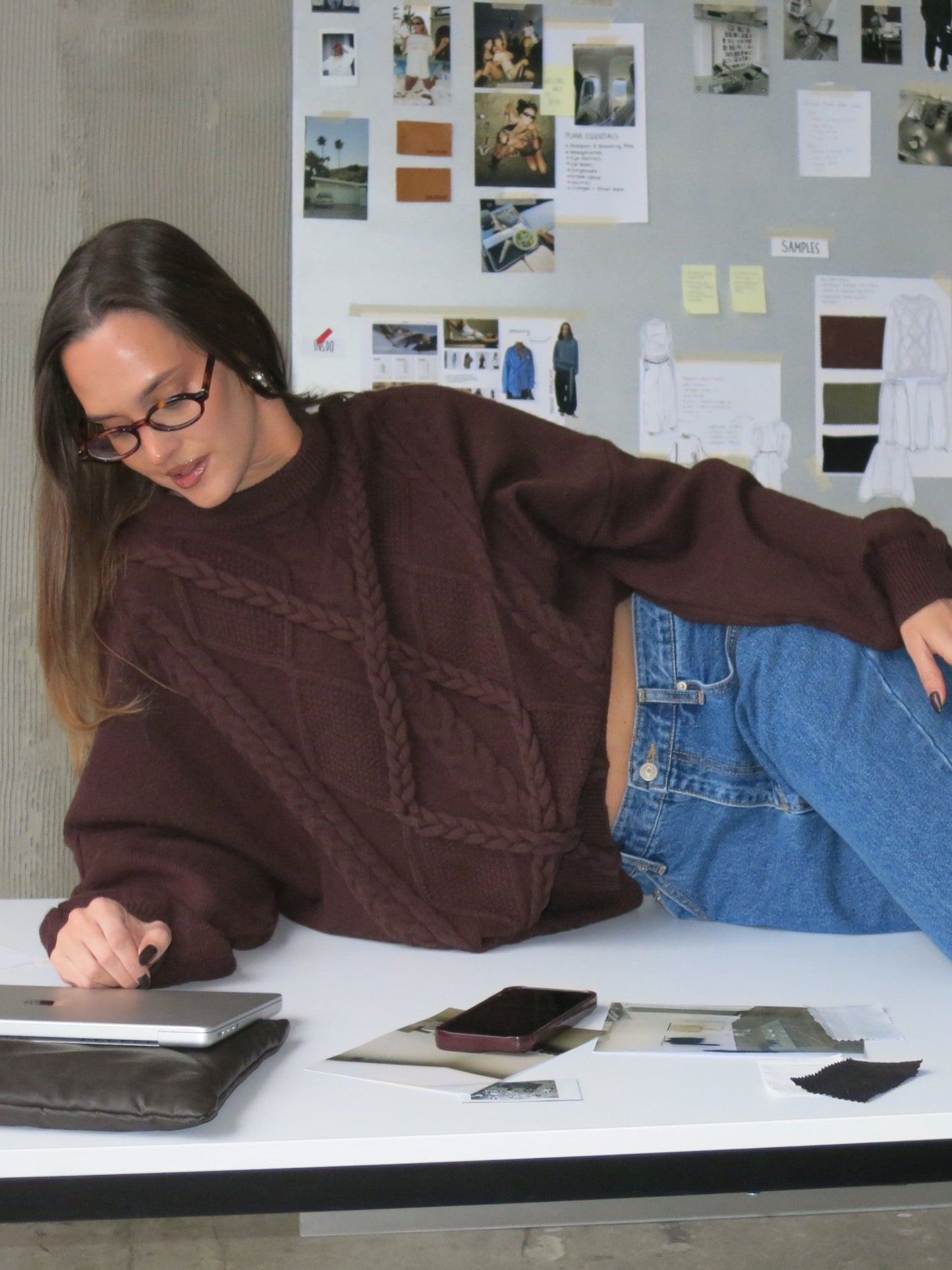 Oversized Braided Knit Dark Brown