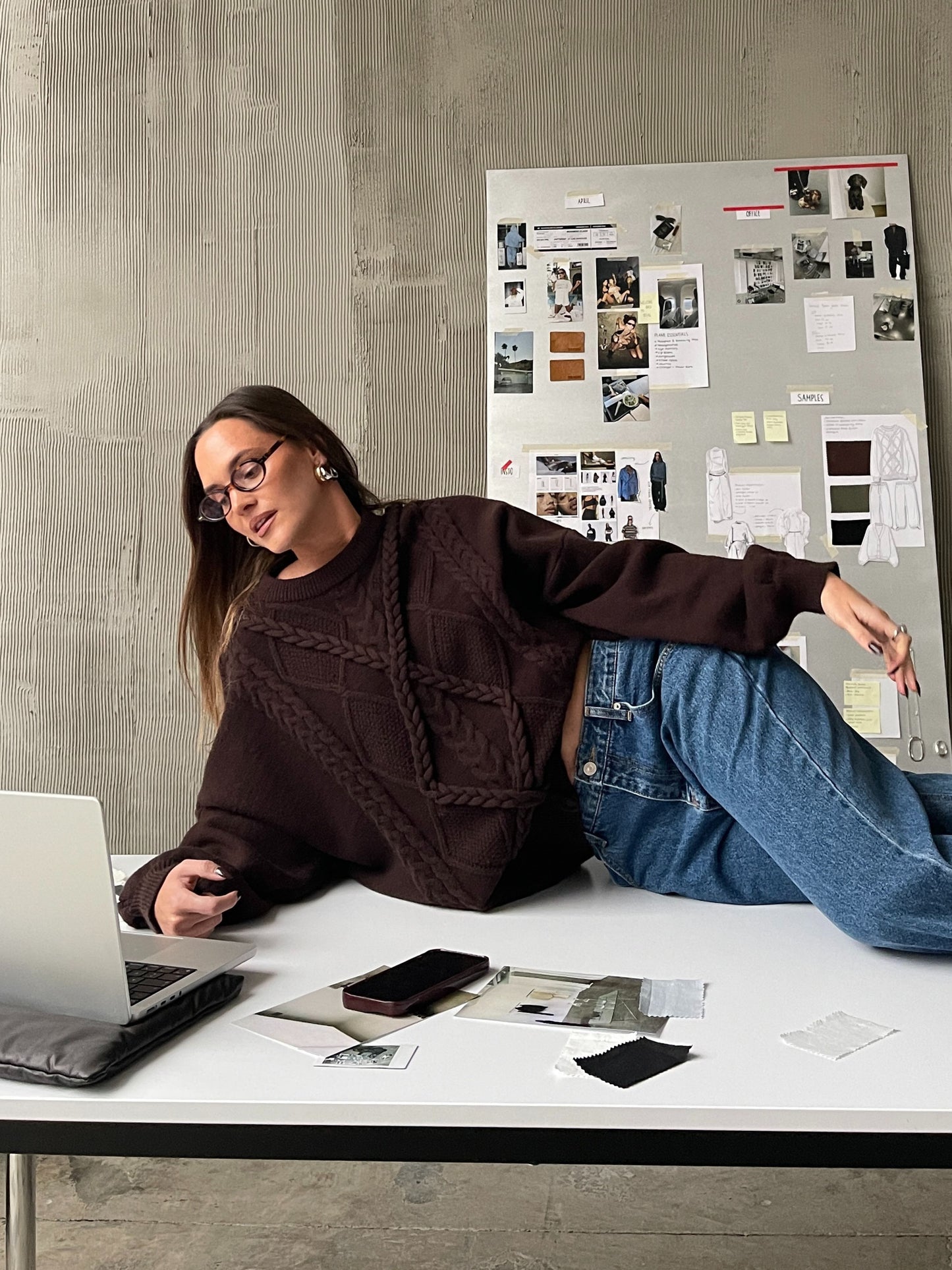 Oversized Braided Knit Dark Brown