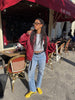 Oversized Contrast Stitch Jacket Red