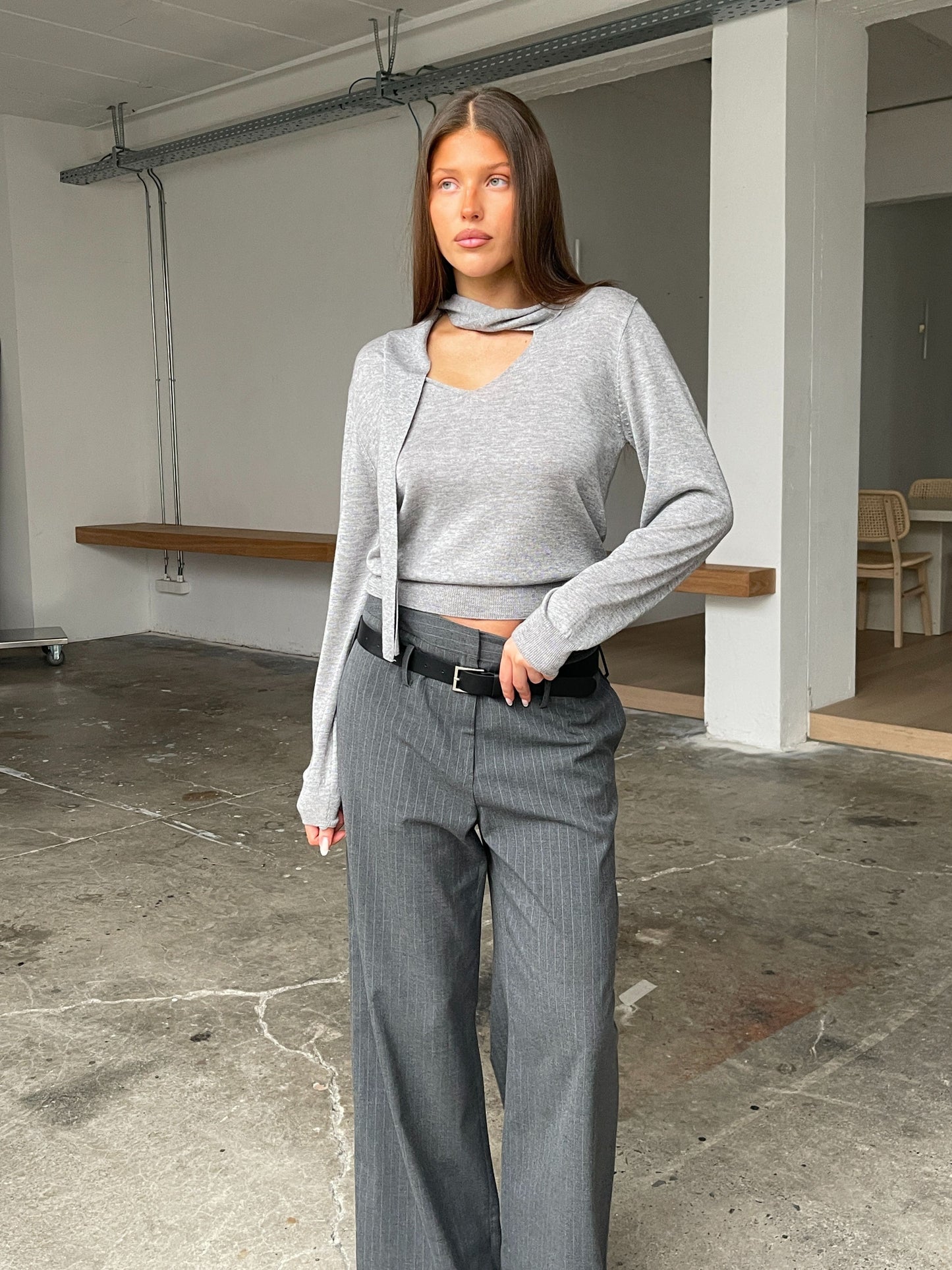 Pinstripe Tailored Pants Charcoal