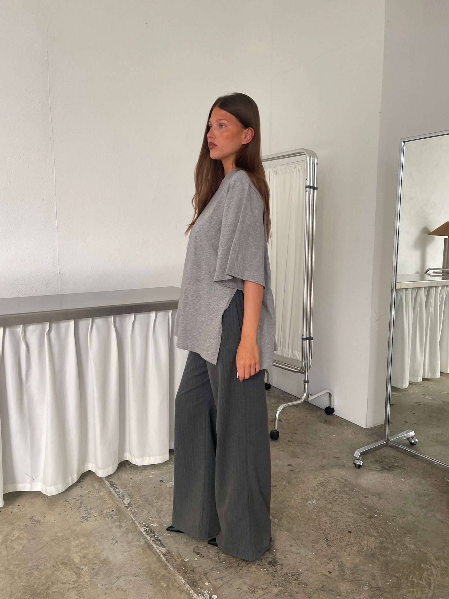Oversized Side Slit Tee Heather Grey