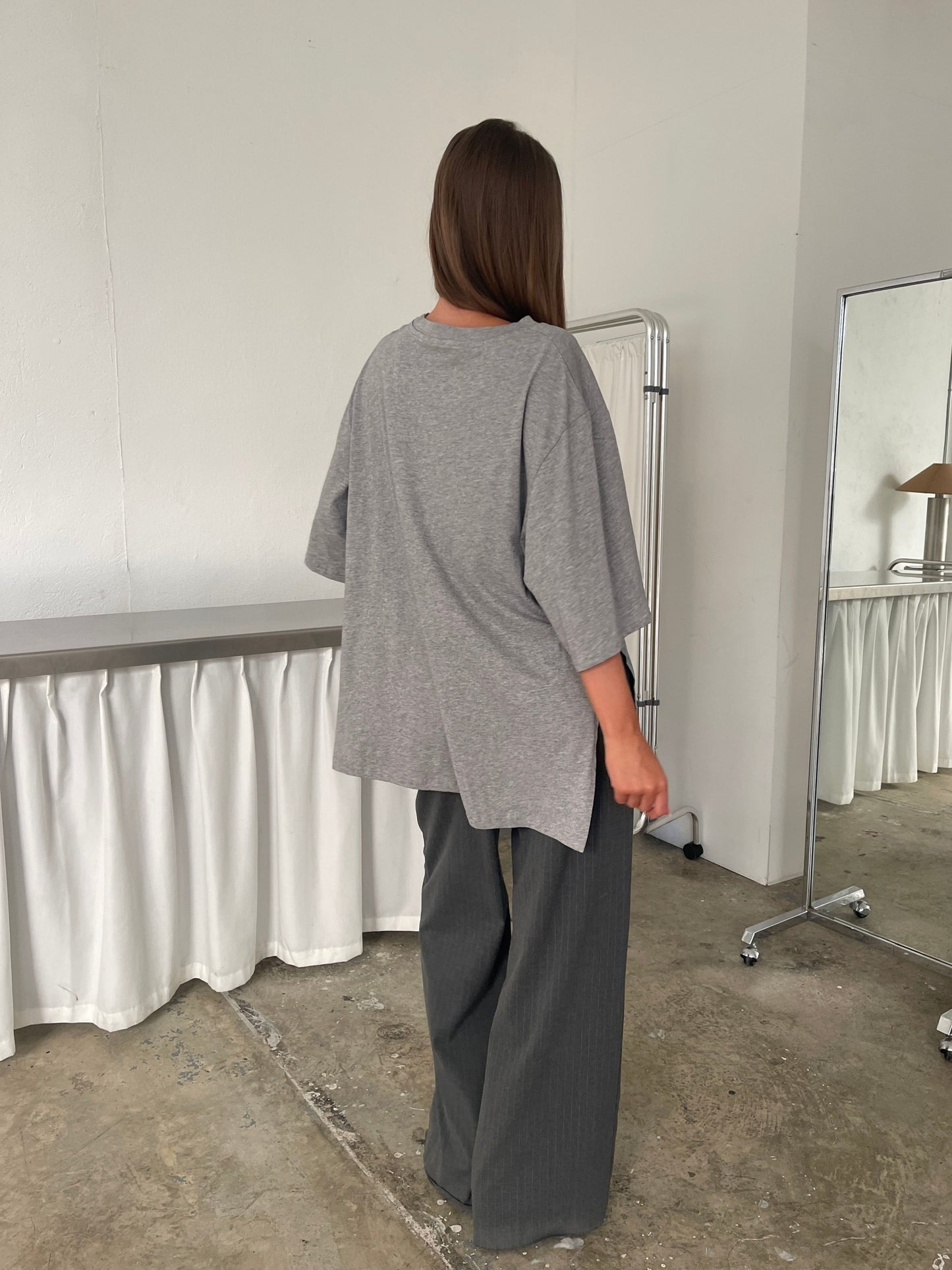 Oversized Side Slit Tee Heather Grey