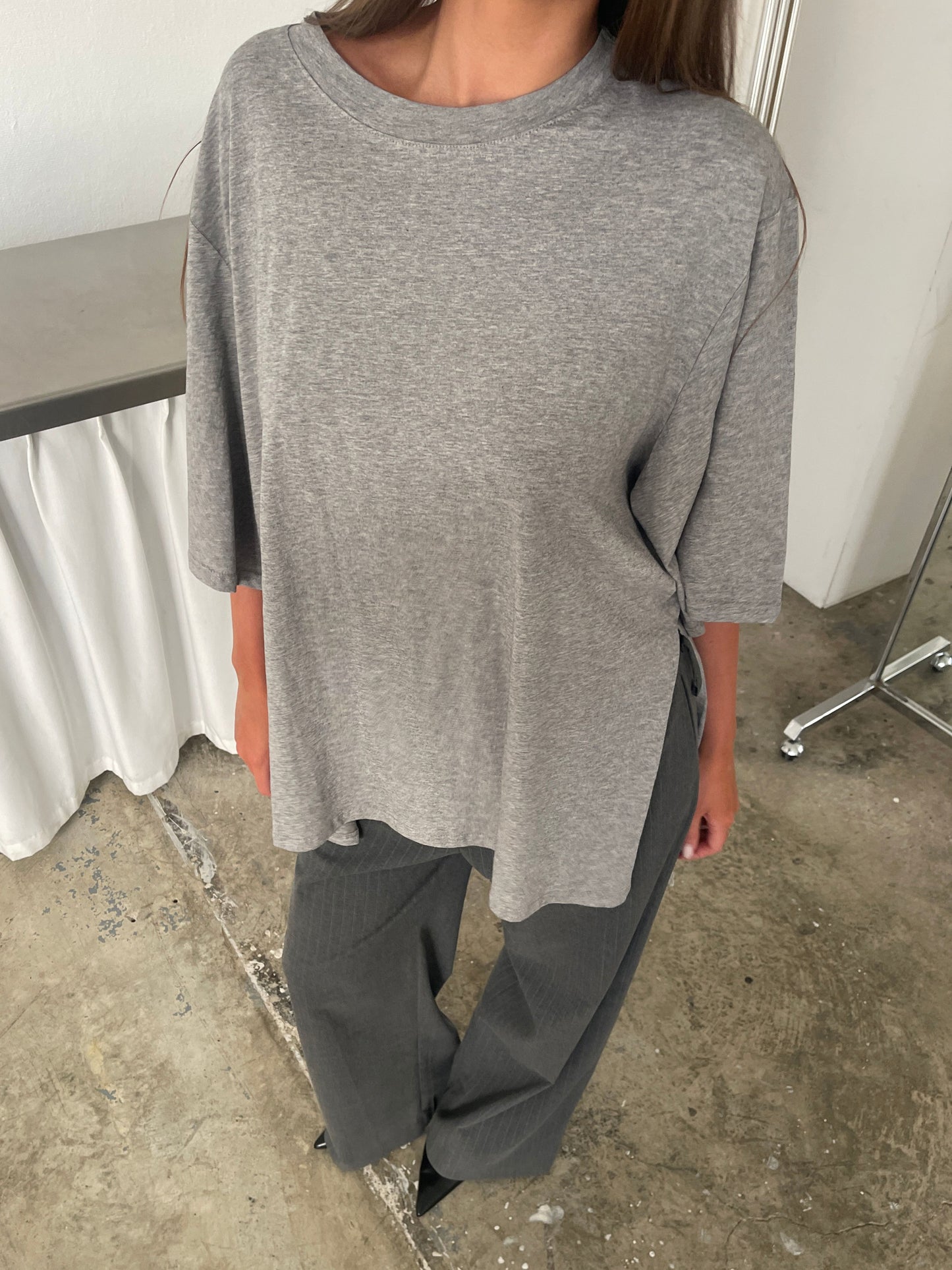 Oversized Side Slit Tee Heather Grey