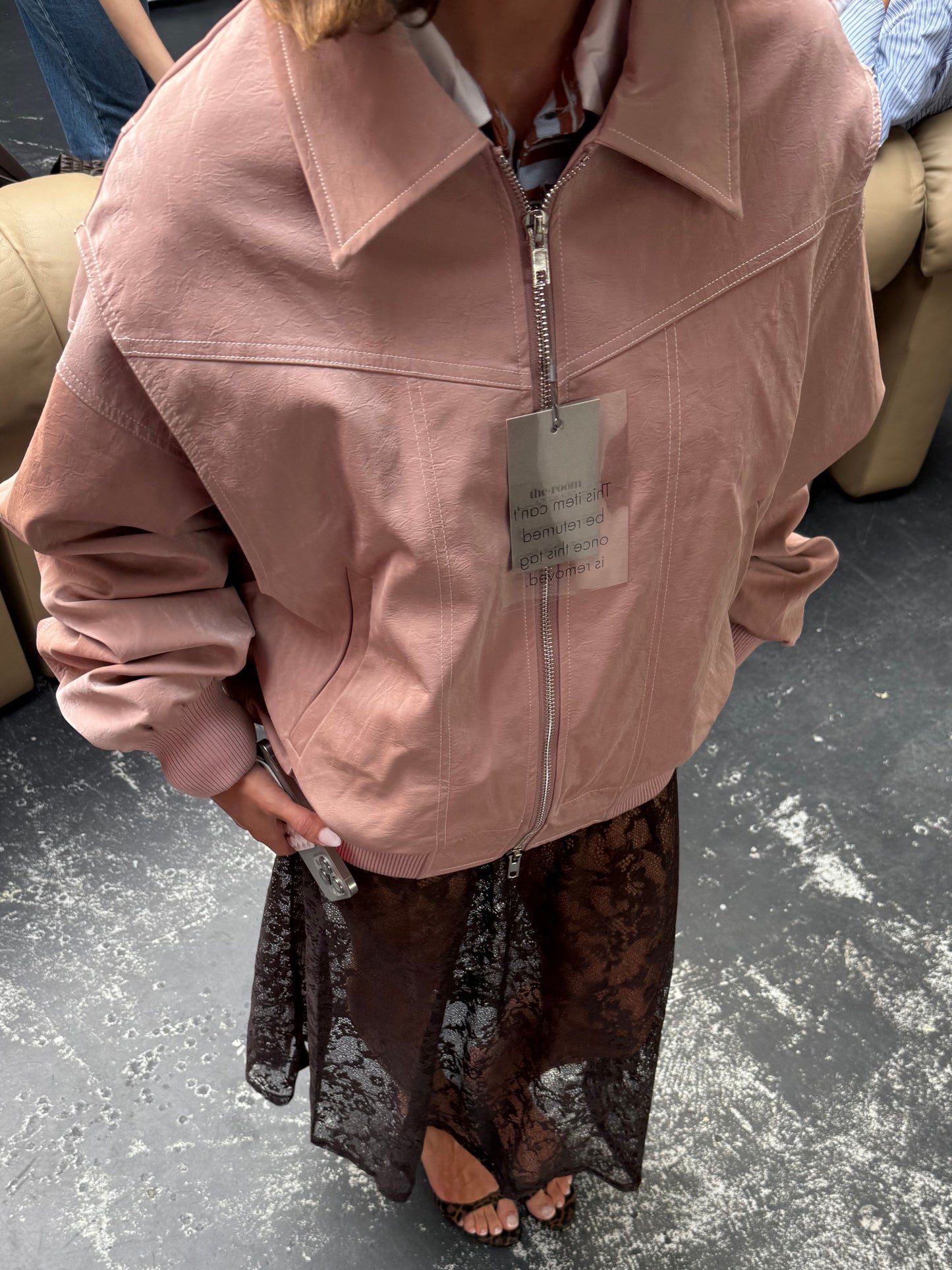 Oversized Contrast Stitch Jacket Dusty Pink