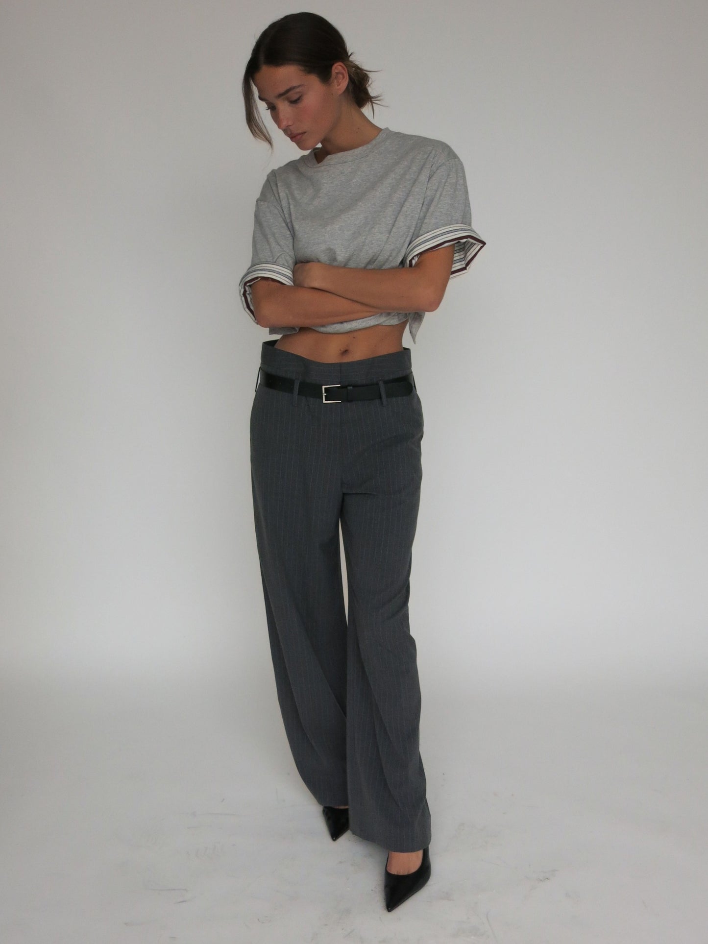 Pinstripe Tailored Pants Charcoal