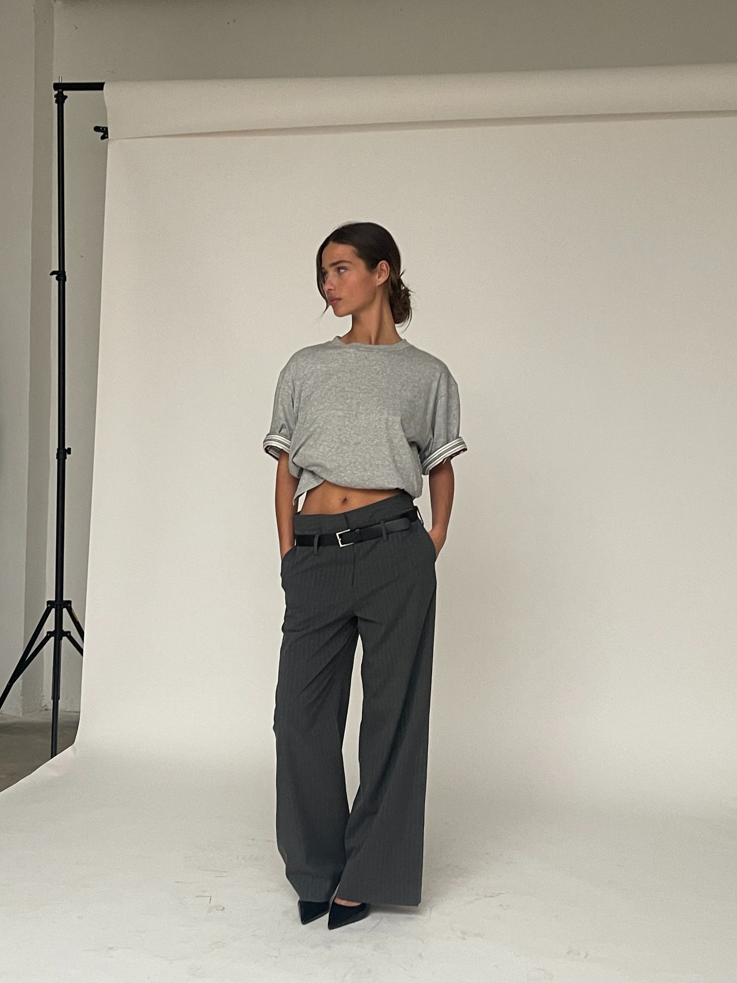 Pinstripe Tailored Pants Charcoal