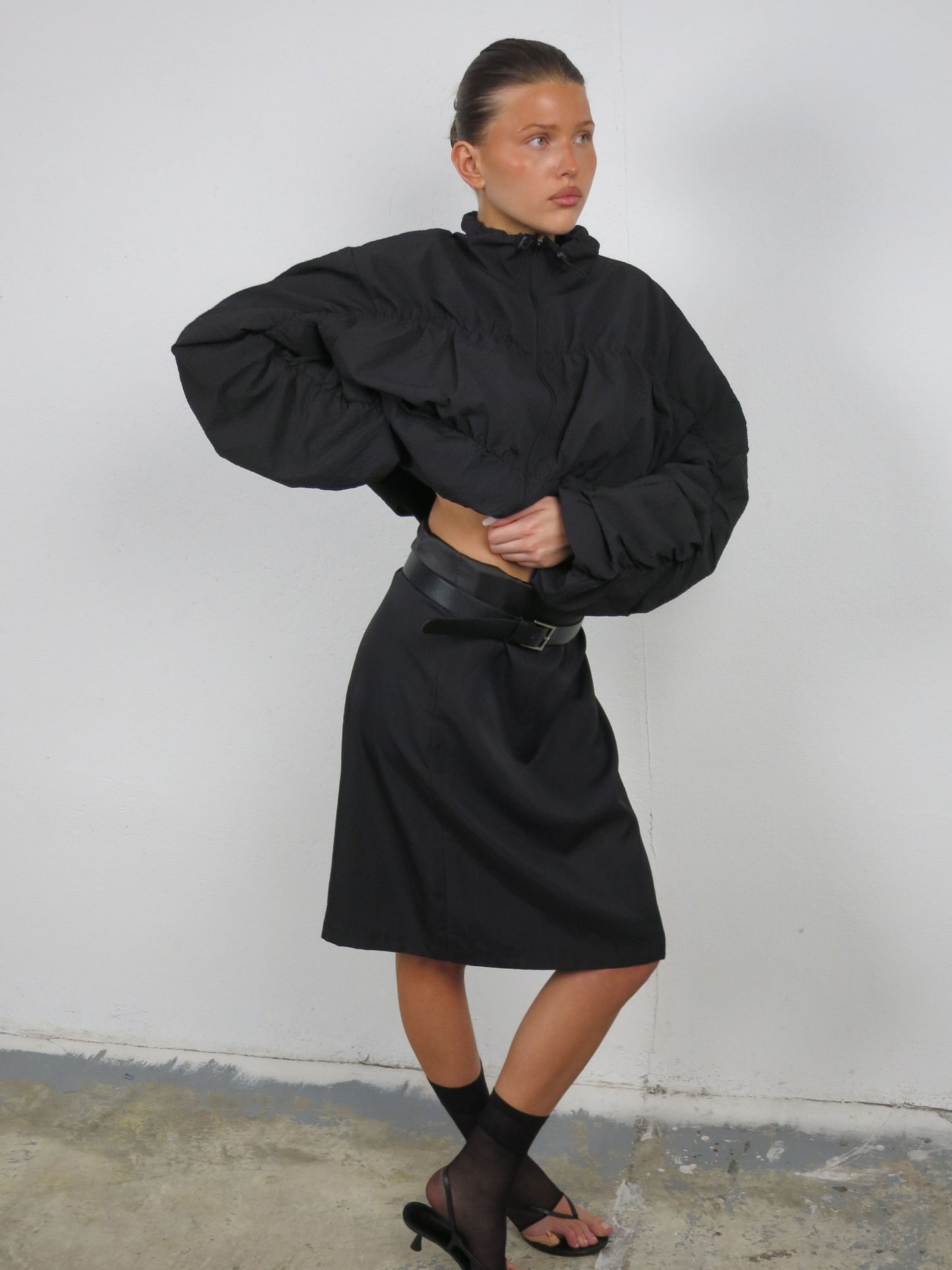 Stitched Textured Jacket Black