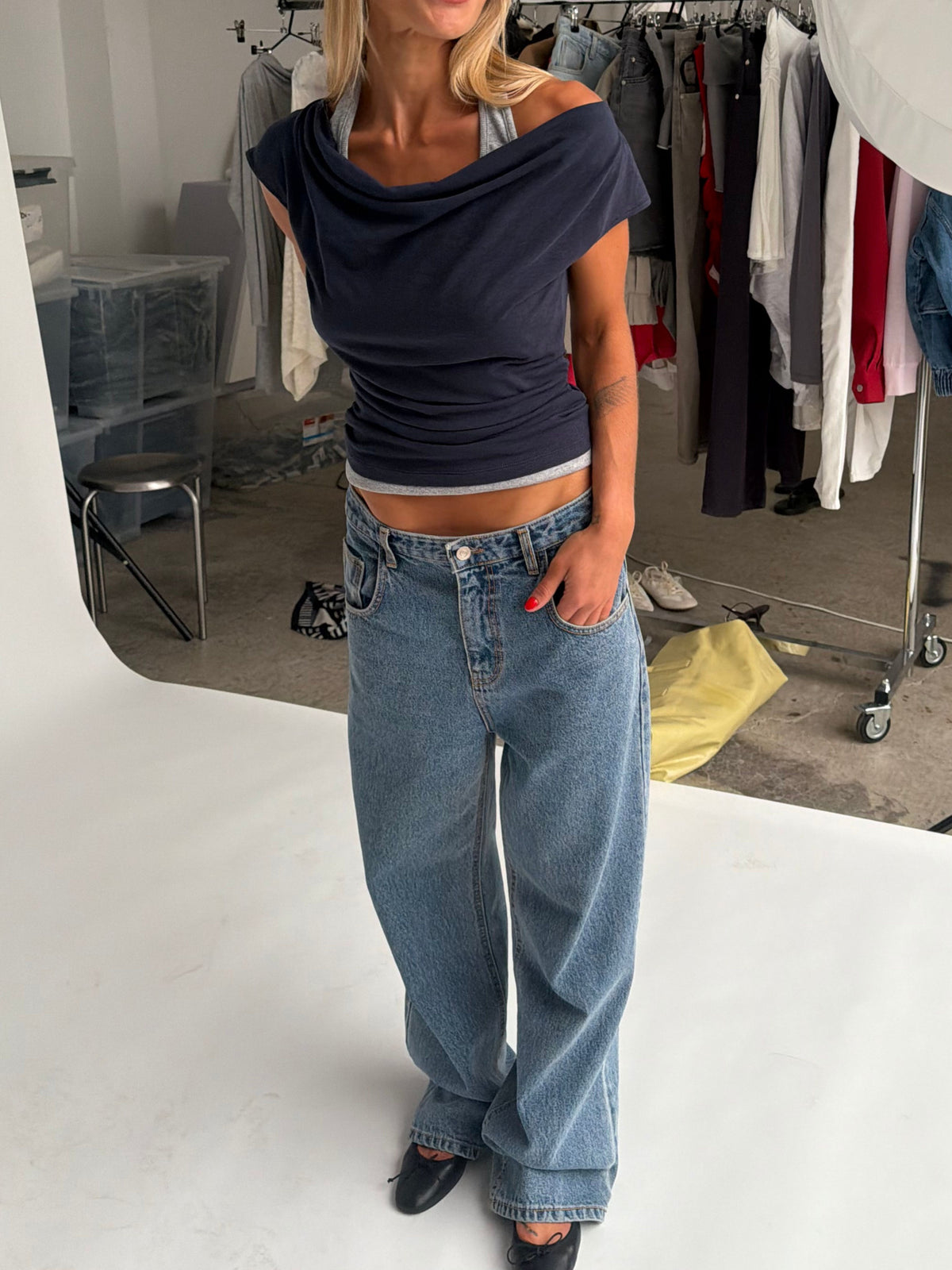 Double Layered Halter Neck Tee Navy