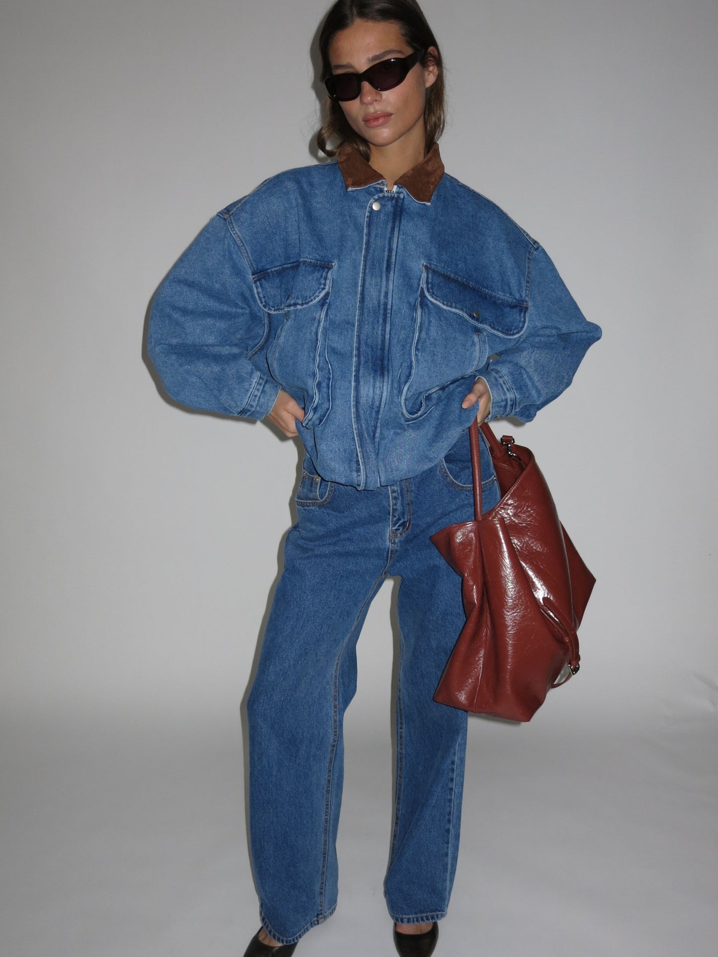 Oversized Corduroy Collared Denim Jacket