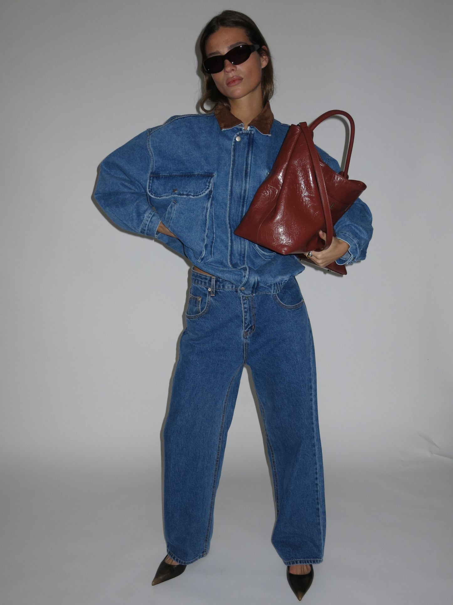 Oversized Corduroy Collared Denim Jacket
