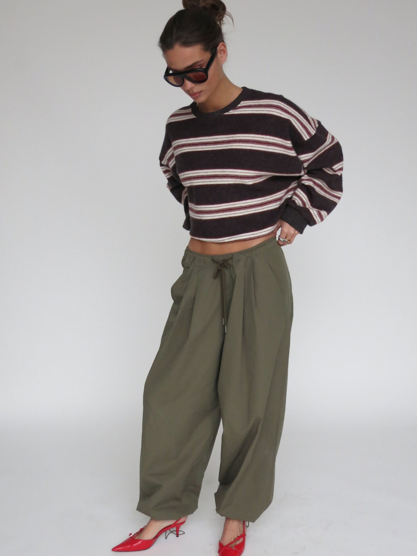 Loose Fit Drawstring Pants Khaki