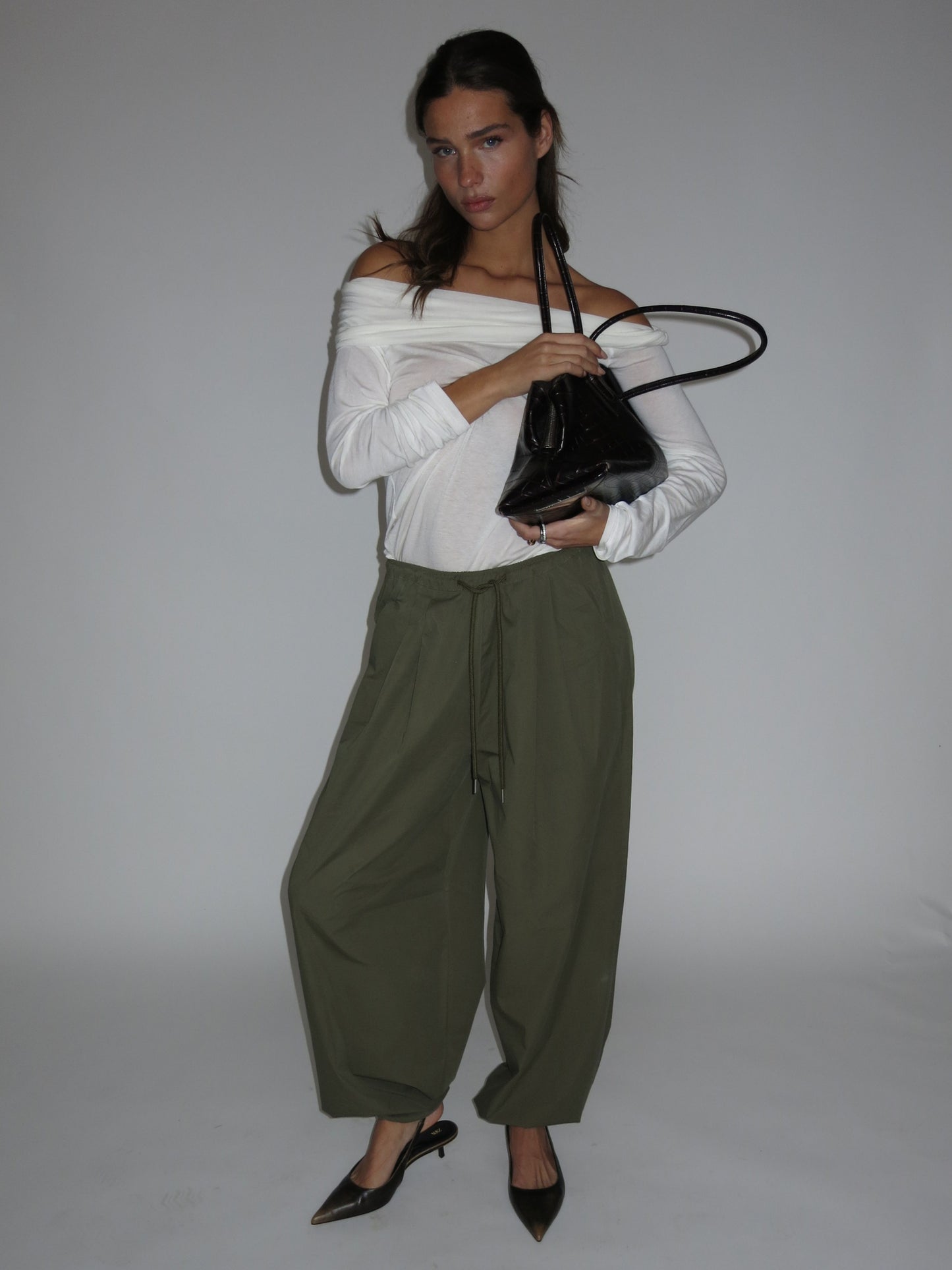 Loose Fit Drawstring Pants Khaki