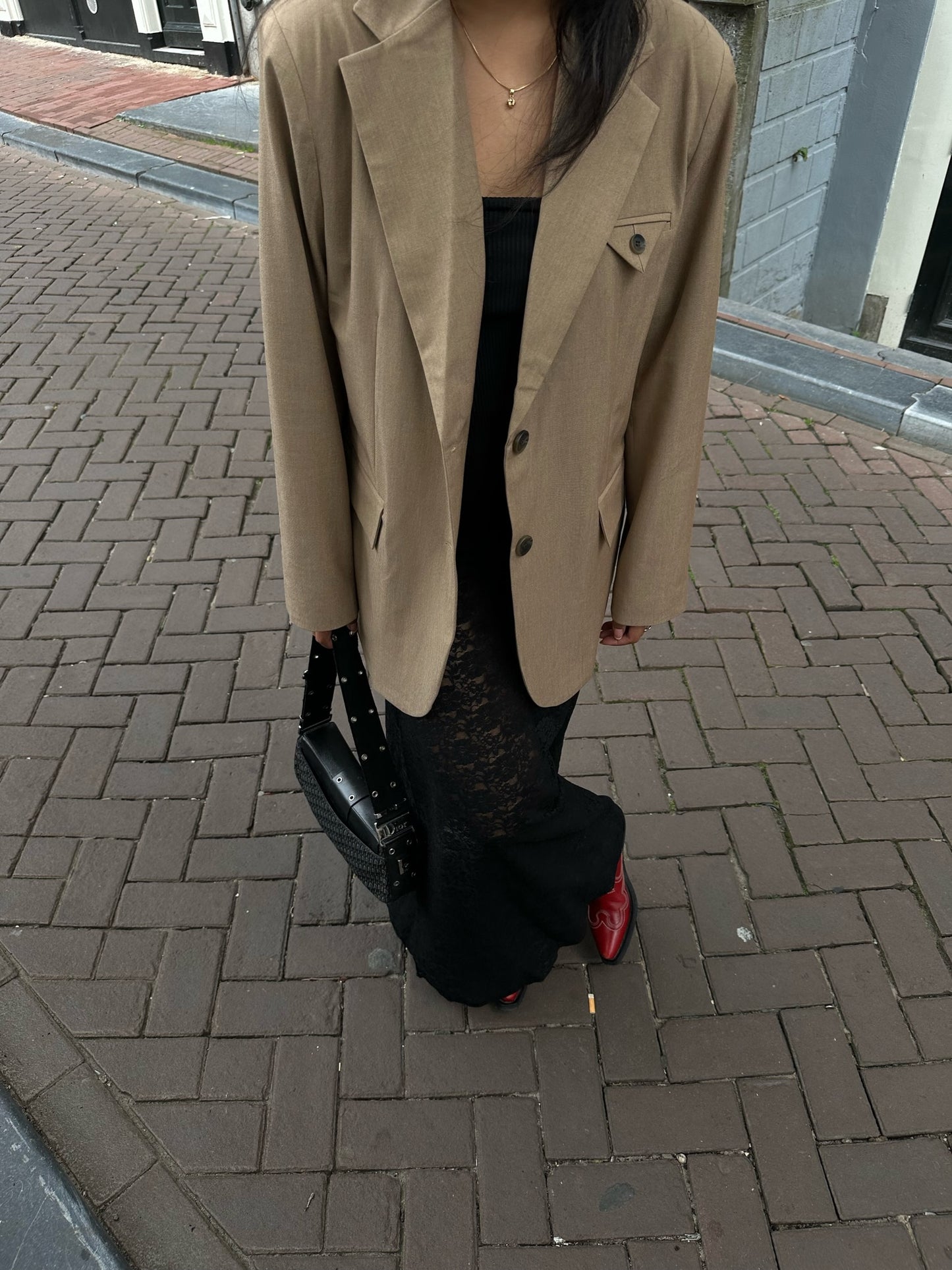 Oversized Triangle Pocket Blazer Dark Taupe