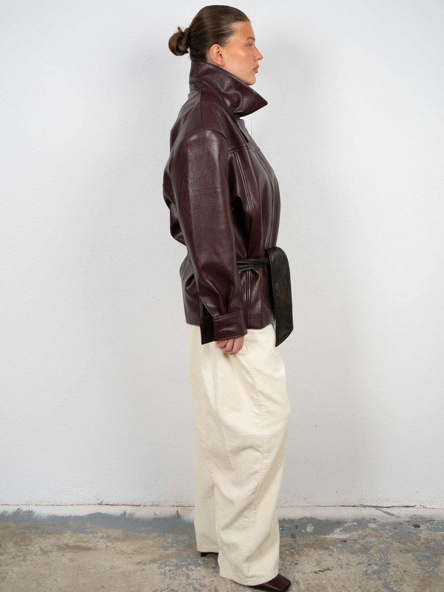 Contrast Belted Jacket Burgundy