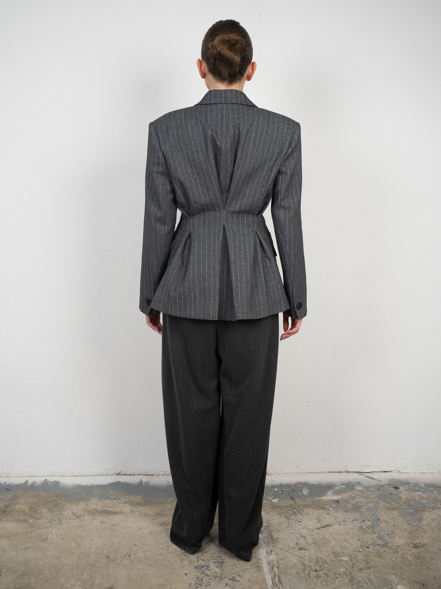 Pinstriped Cinched Blazer Grey Melange