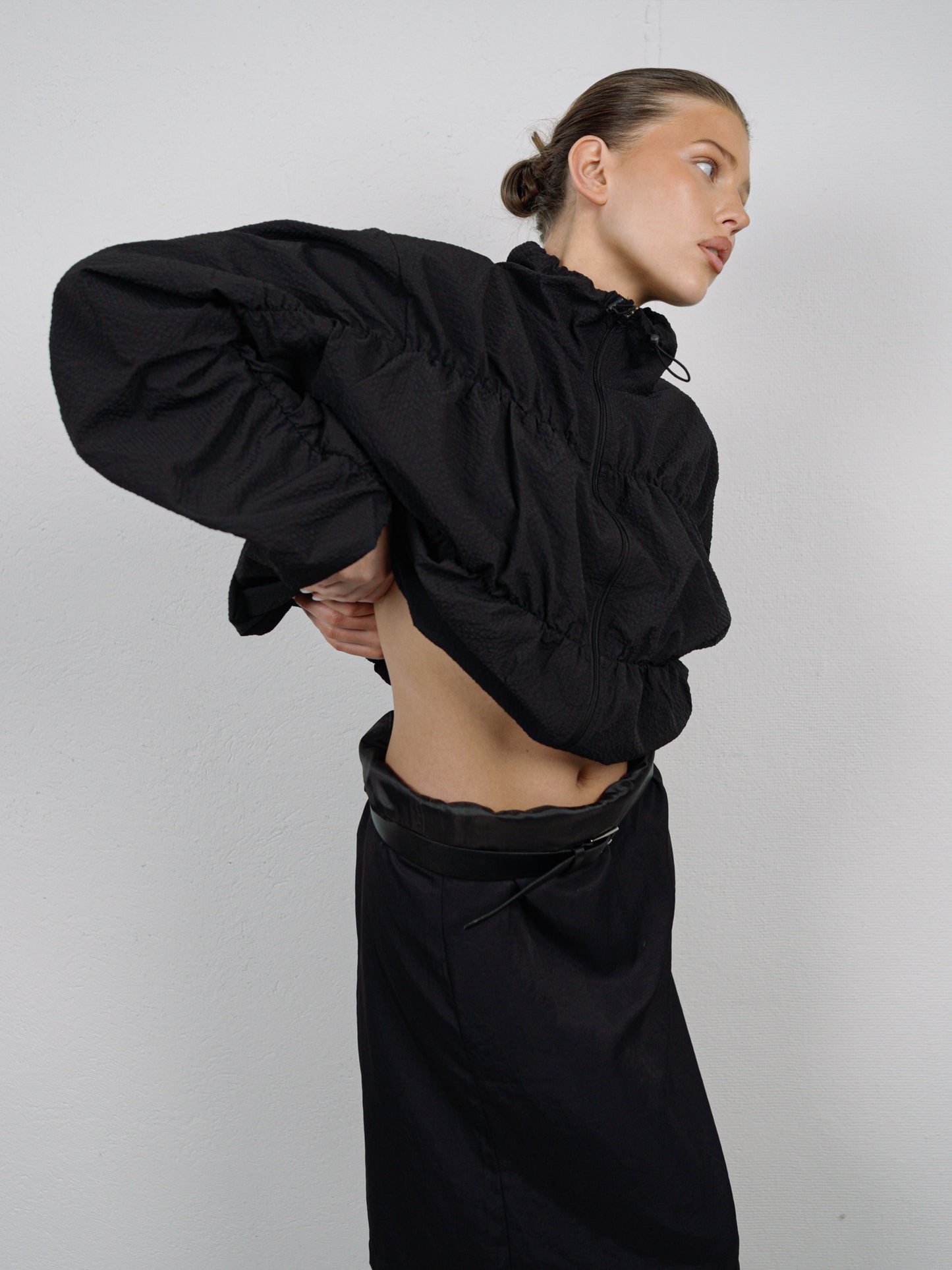 Stitched Textured Jacket Black