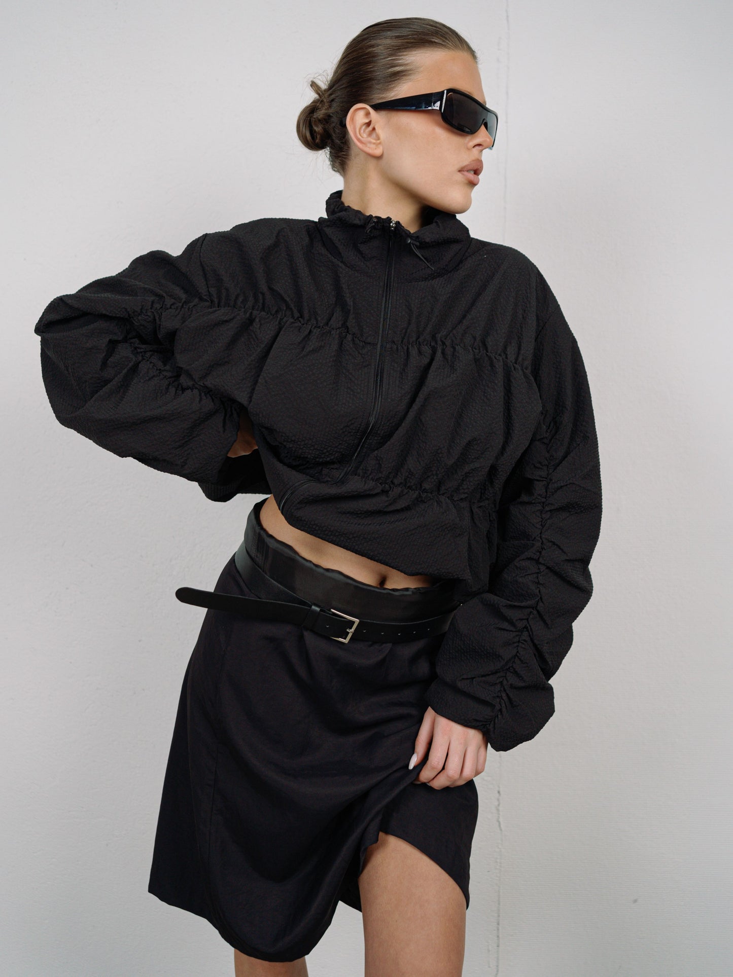 Stitched Textured Jacket Black