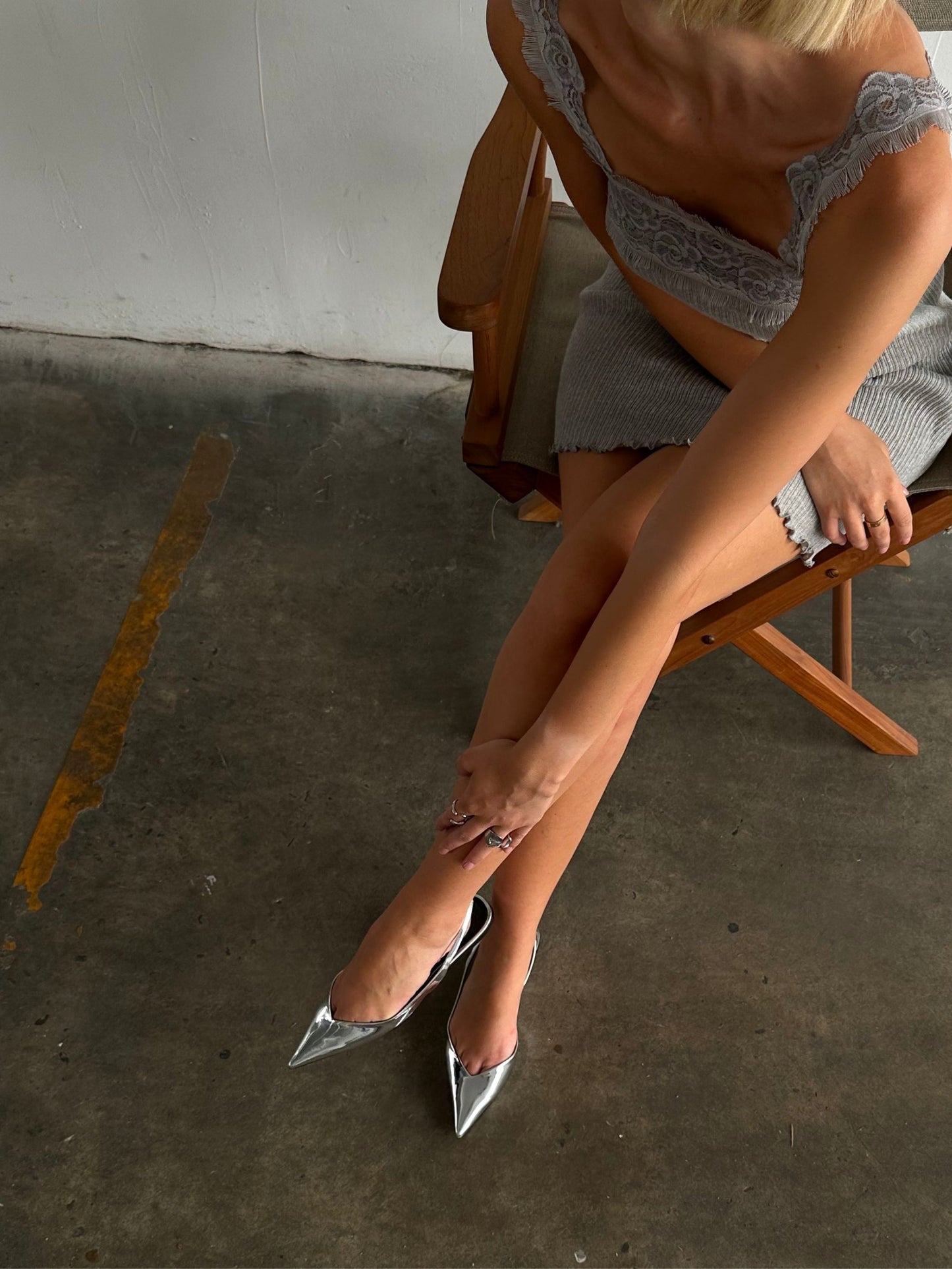 Mini Lace Trim Dress Grey