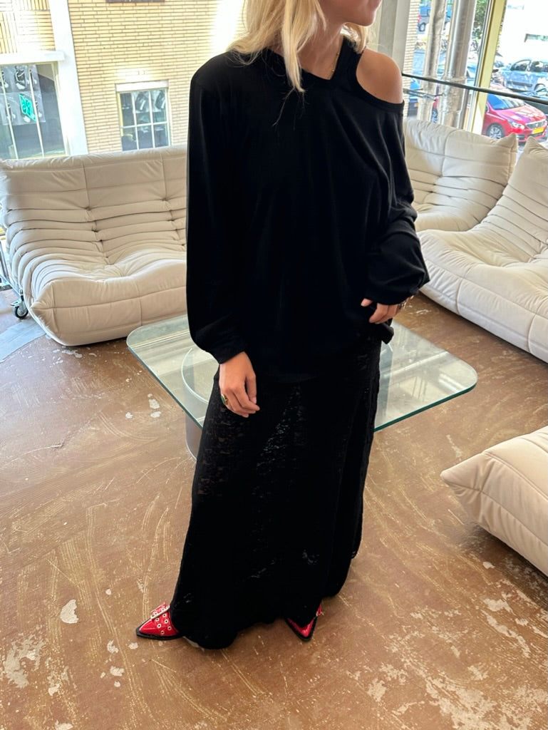 Asymmetric Cut Out Shoulder Black
