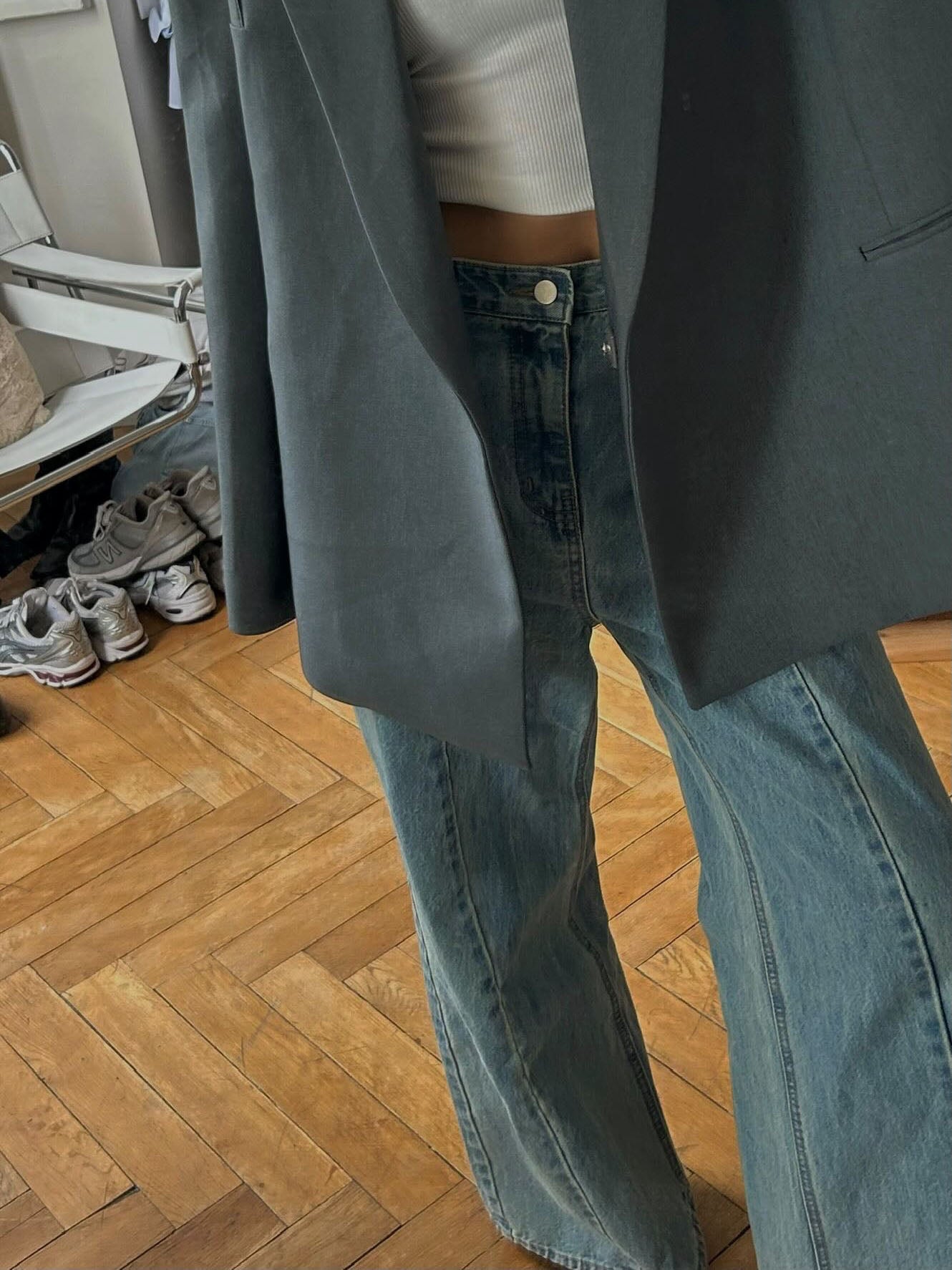 Flared Seam Detail Jeans Light Blue