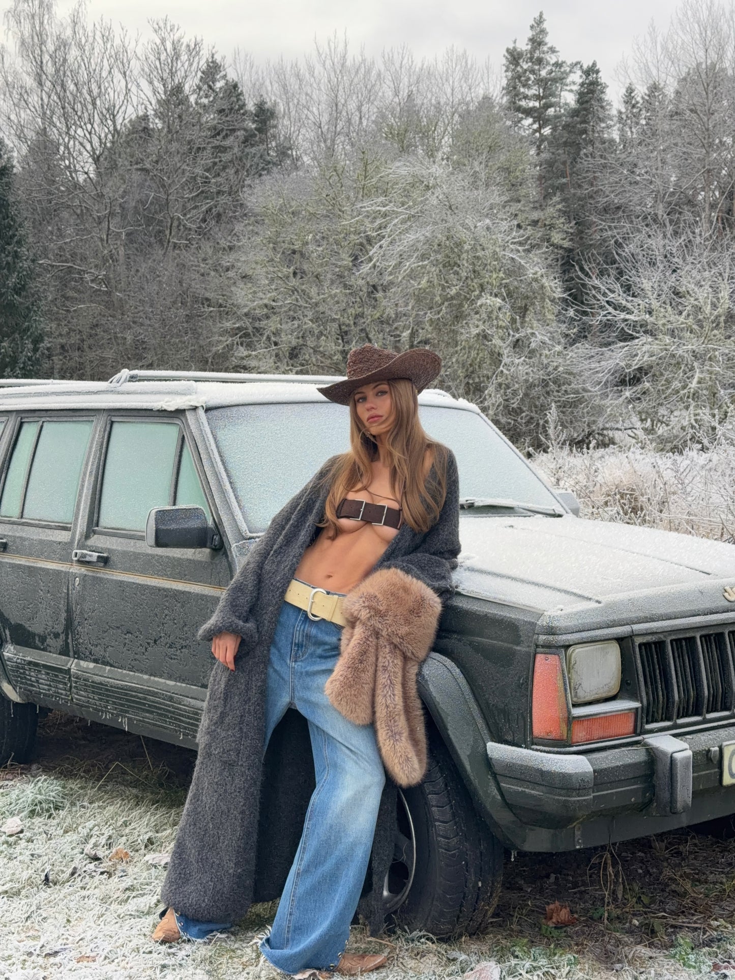 Chunky Long Knitted Cardigan Charcoal