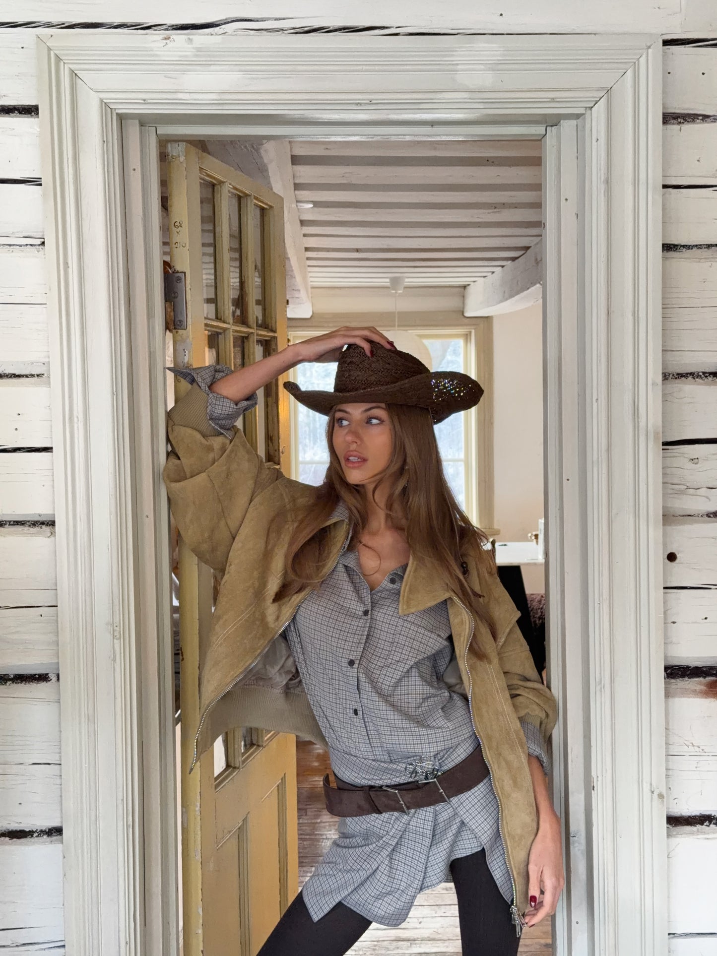 Leather Double Buckle Belt Brown