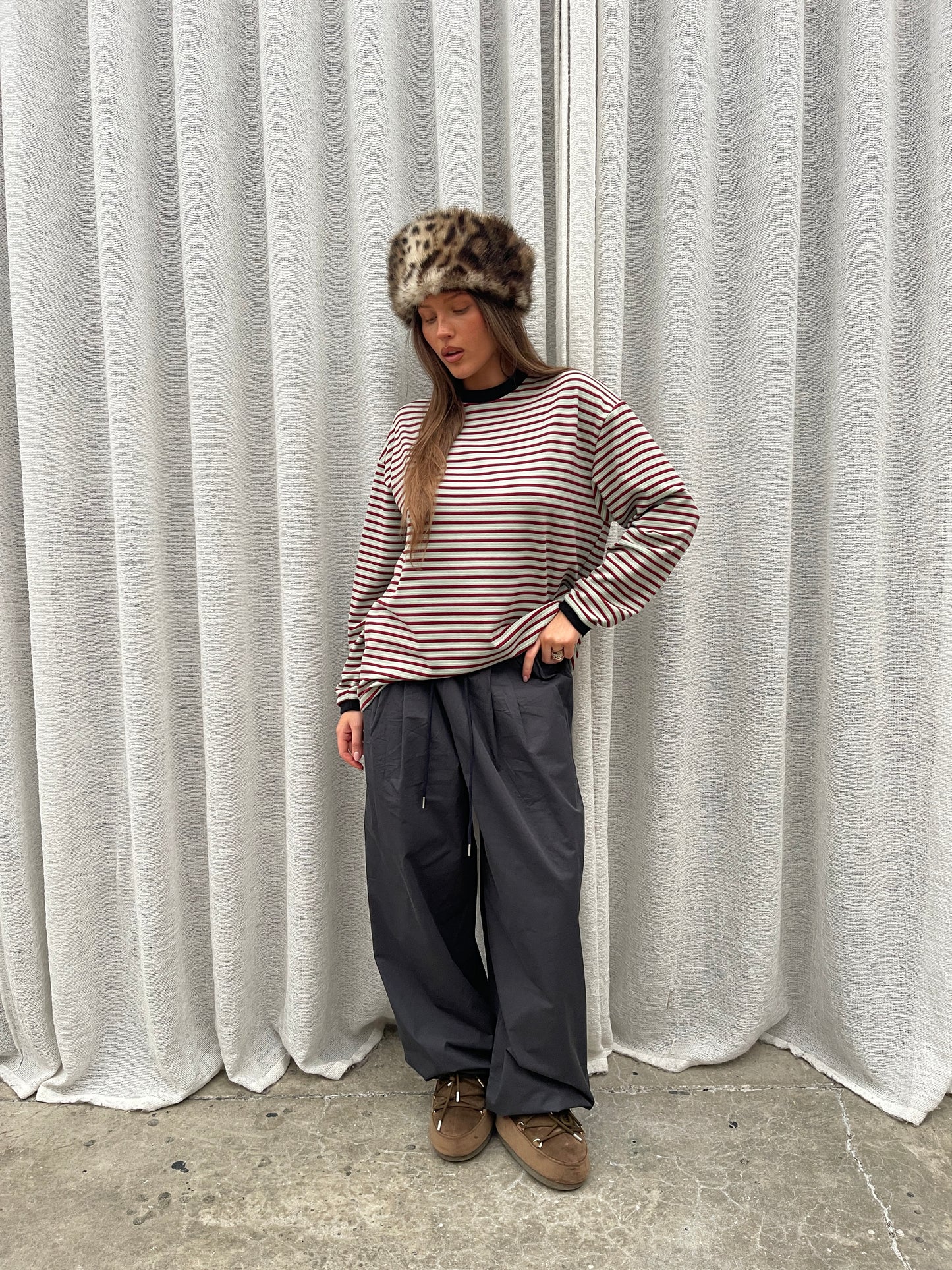 Soft Contrast Striped Sweater Sage Green