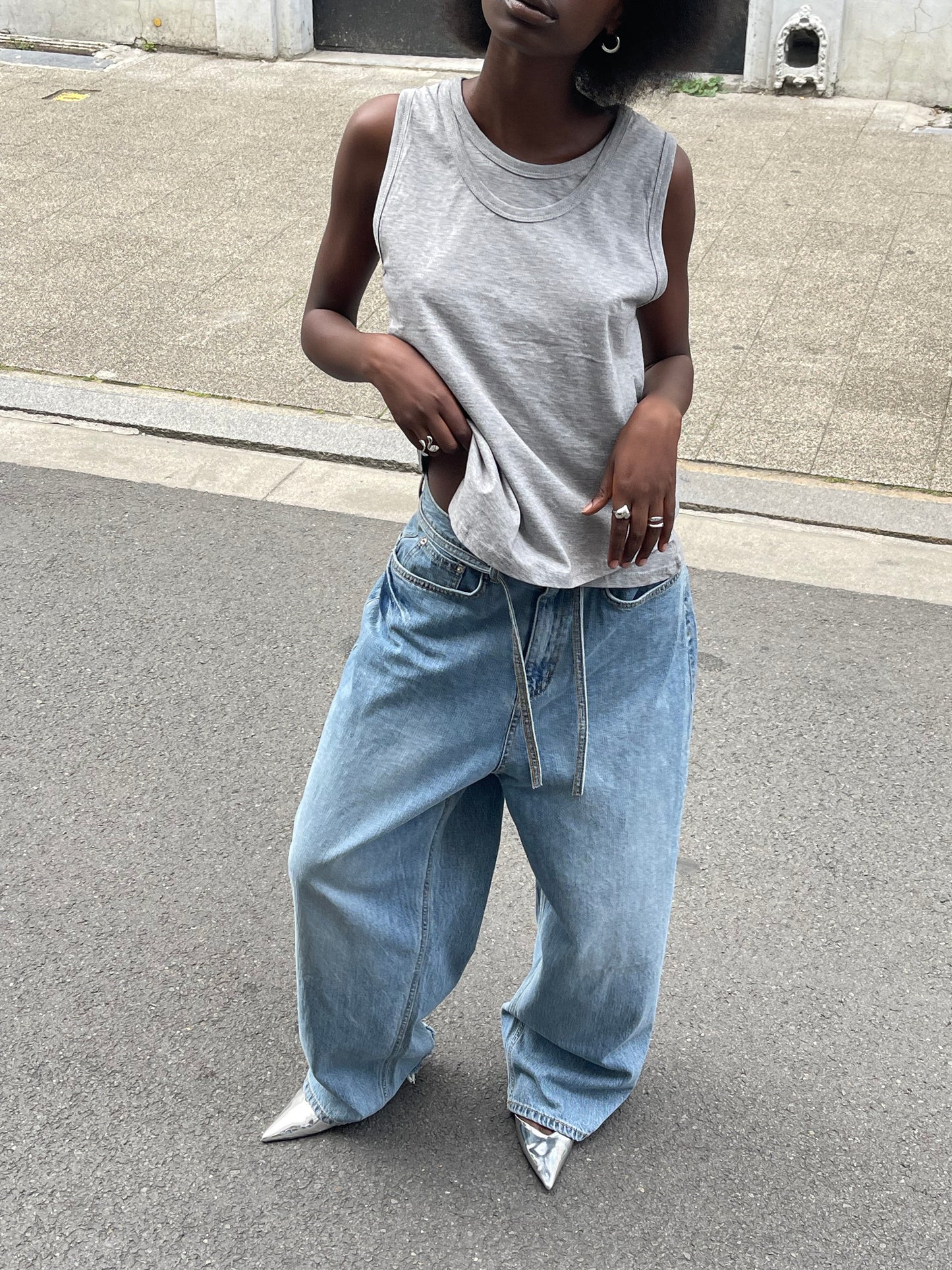 Double Layered Tank Top Grey