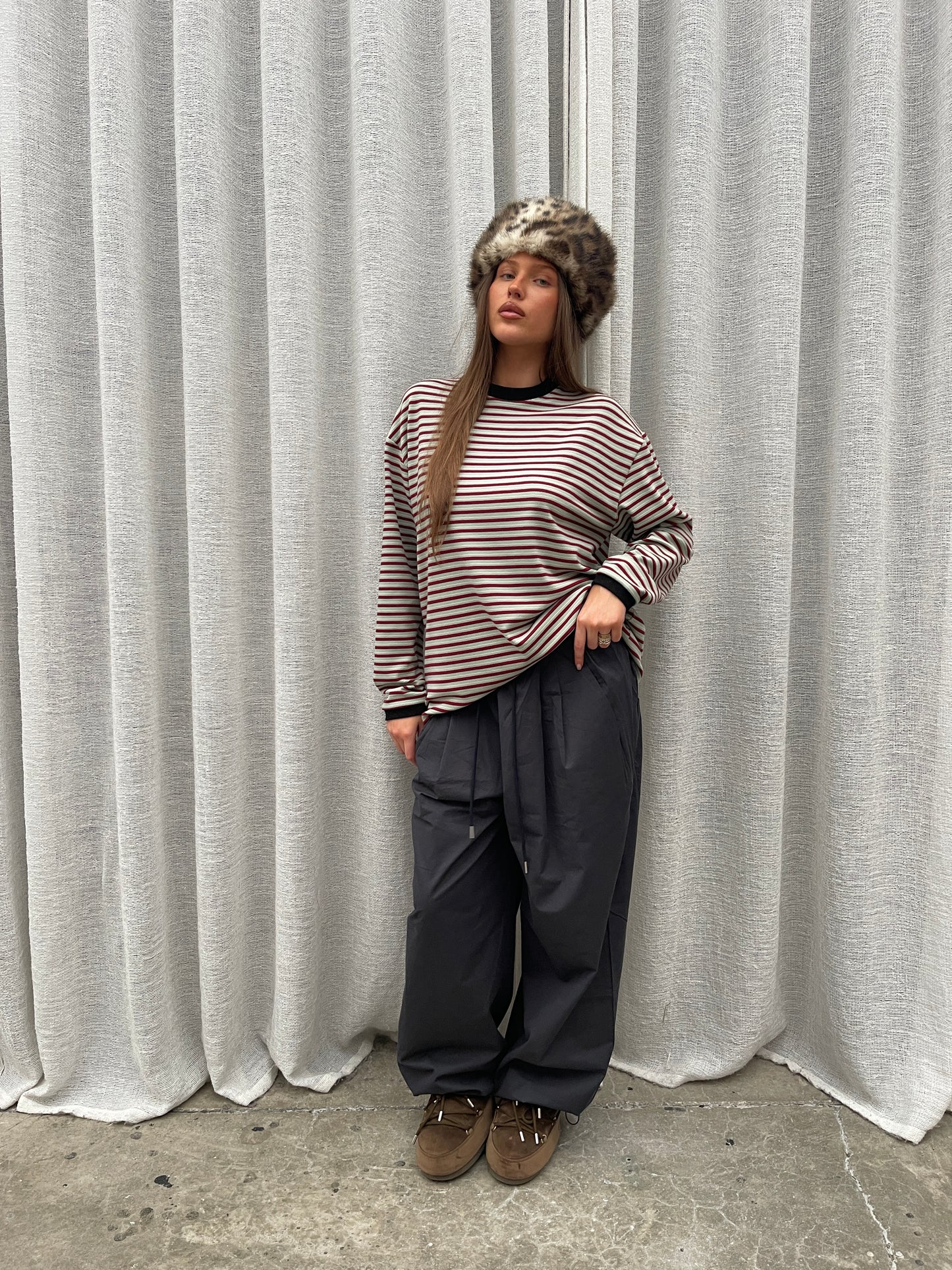 Loose Fit Drawstring Pants Dark Blue