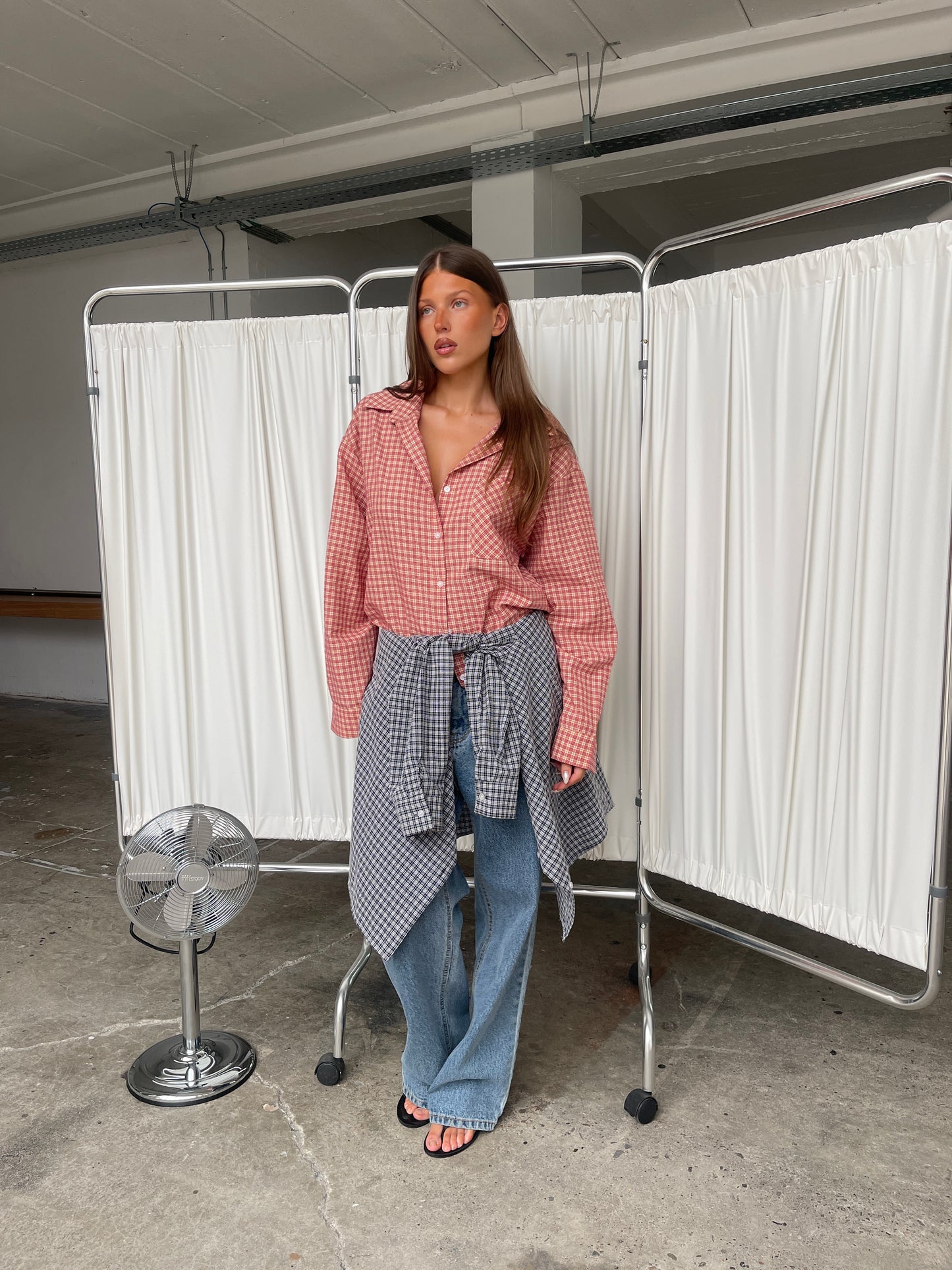 Oversized Checked Shirt Cherry Red