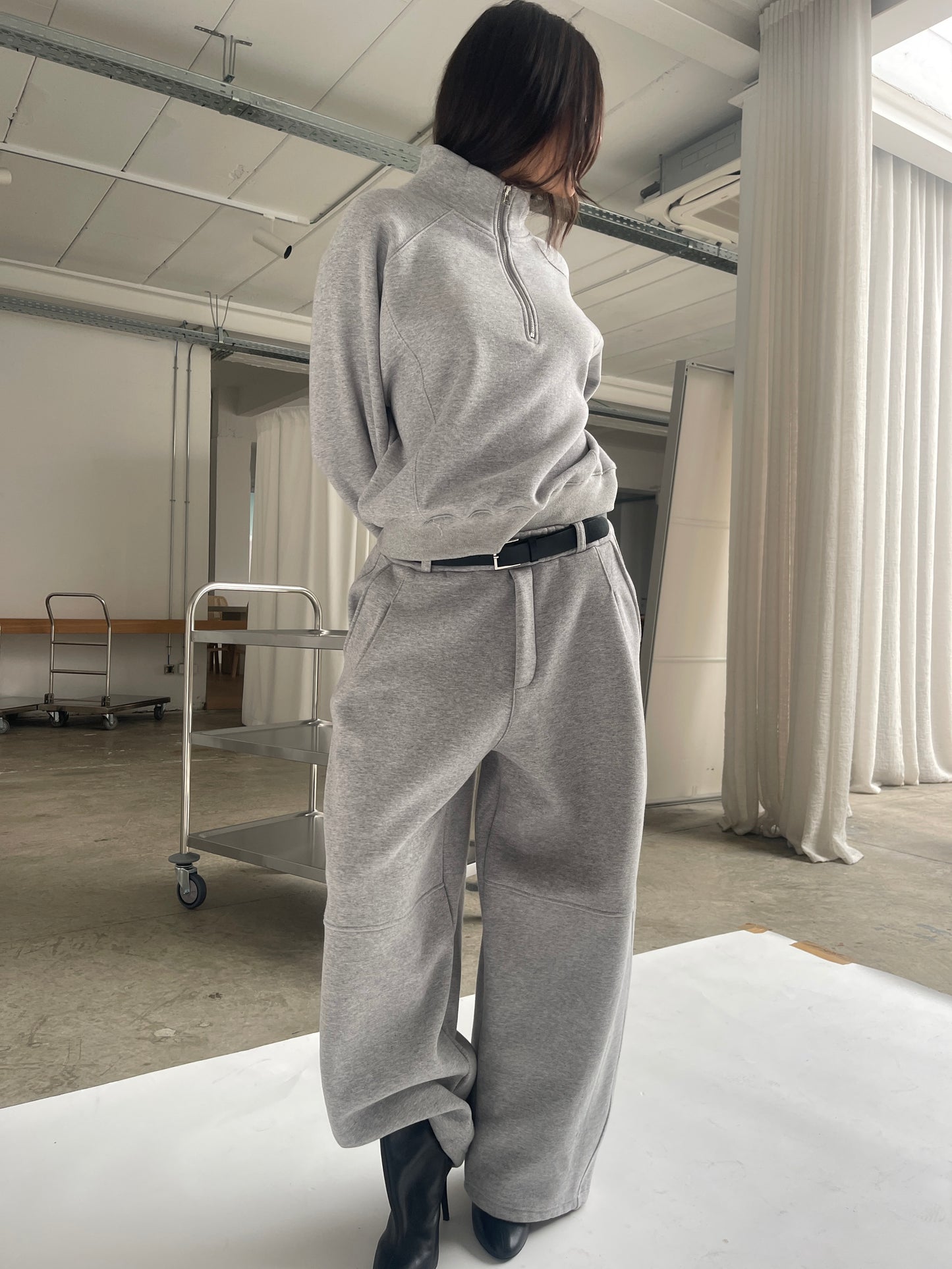 Fleeced Barrel Fit Jogger Pants Grey