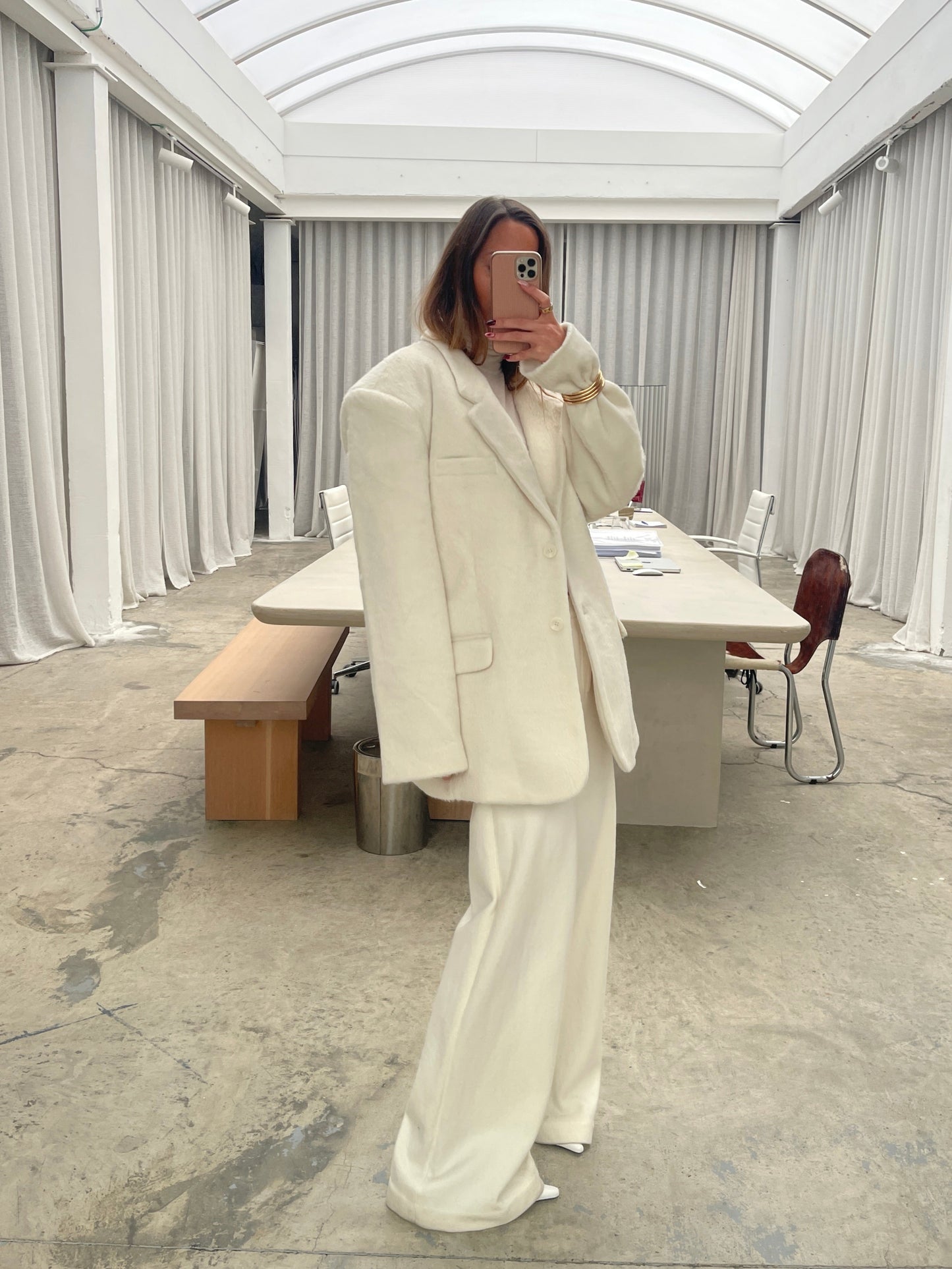 Oversized Brushed Wool Blazer Off White