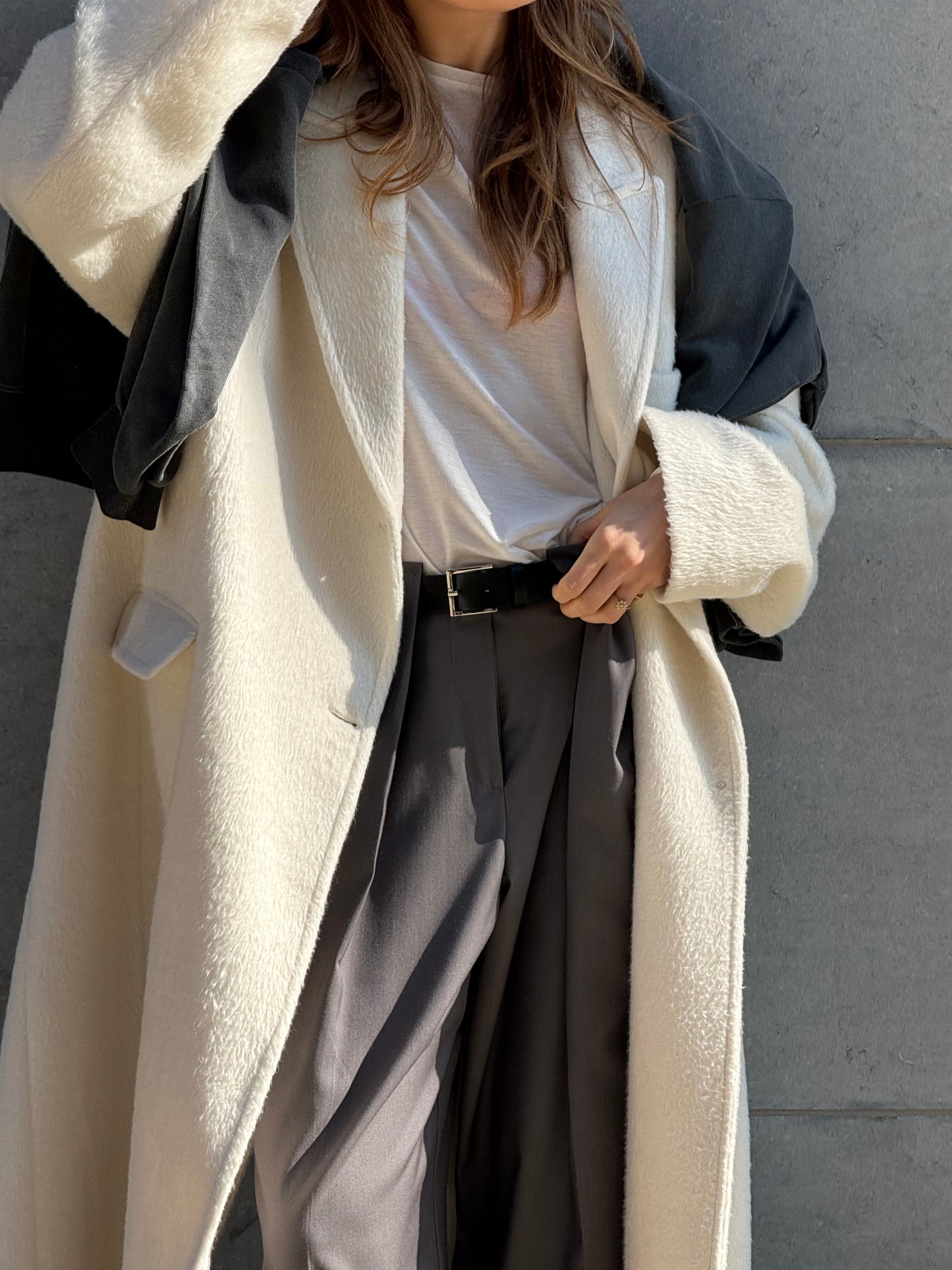 Oversized Brushed Wool Maxi Coat Off White