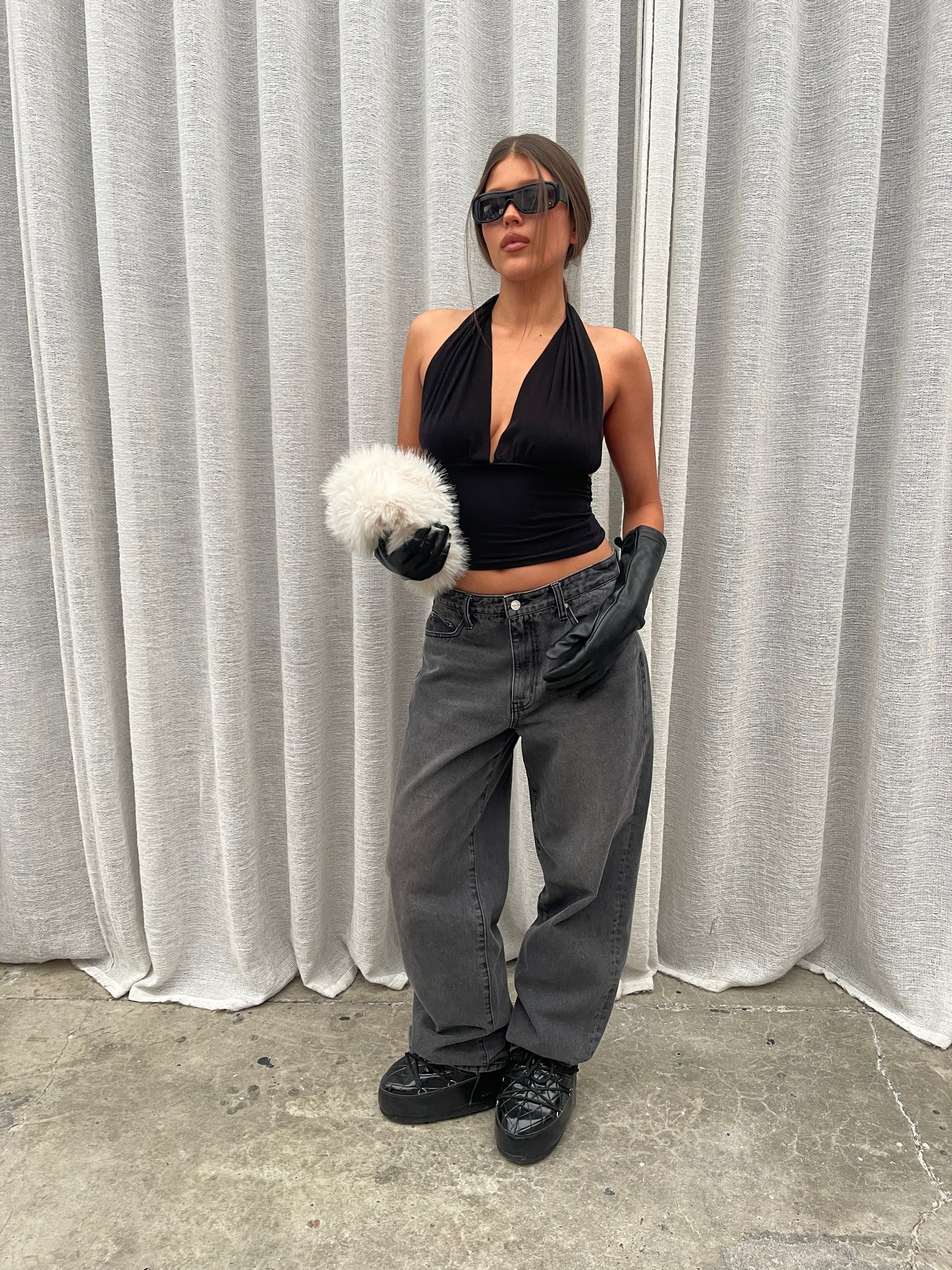 Deep Halter Neck Top Black