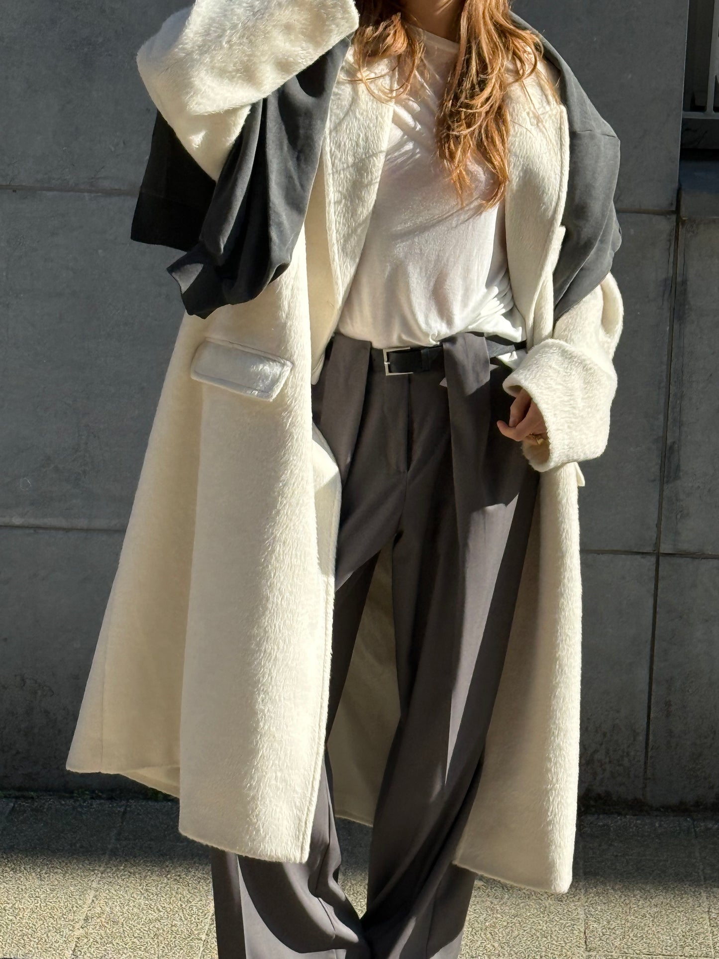 Oversized Brushed Wool Maxi Coat Off White