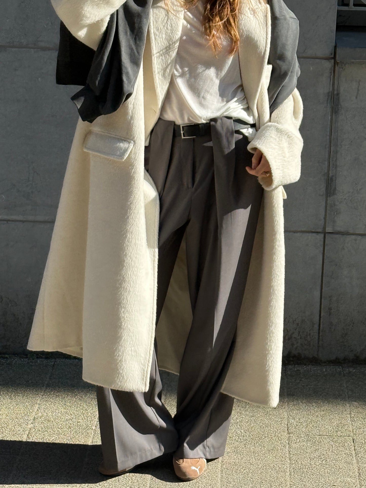 Front Pleated Belted Pants Charcoal