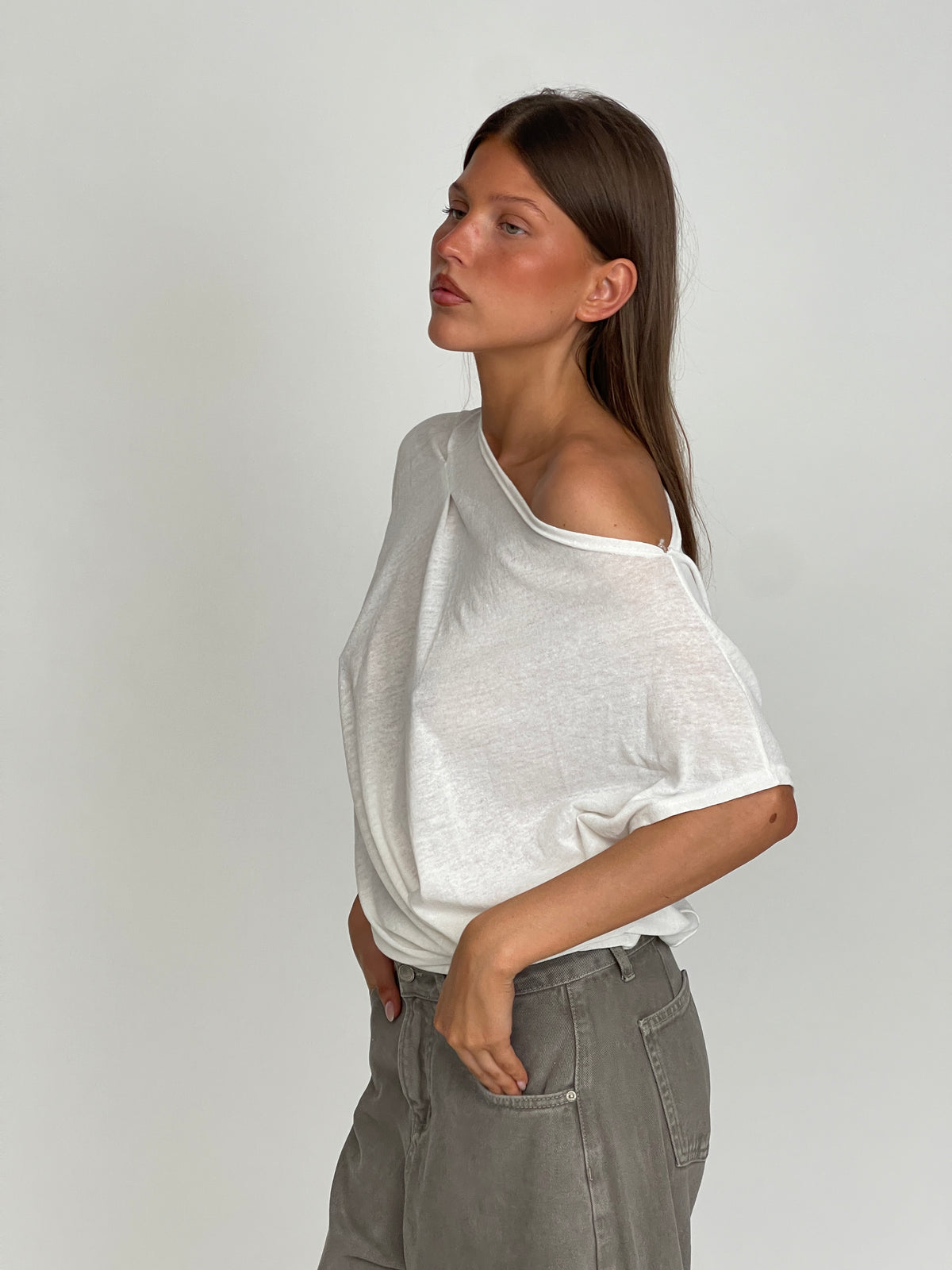 Draped Boatneck Tee White