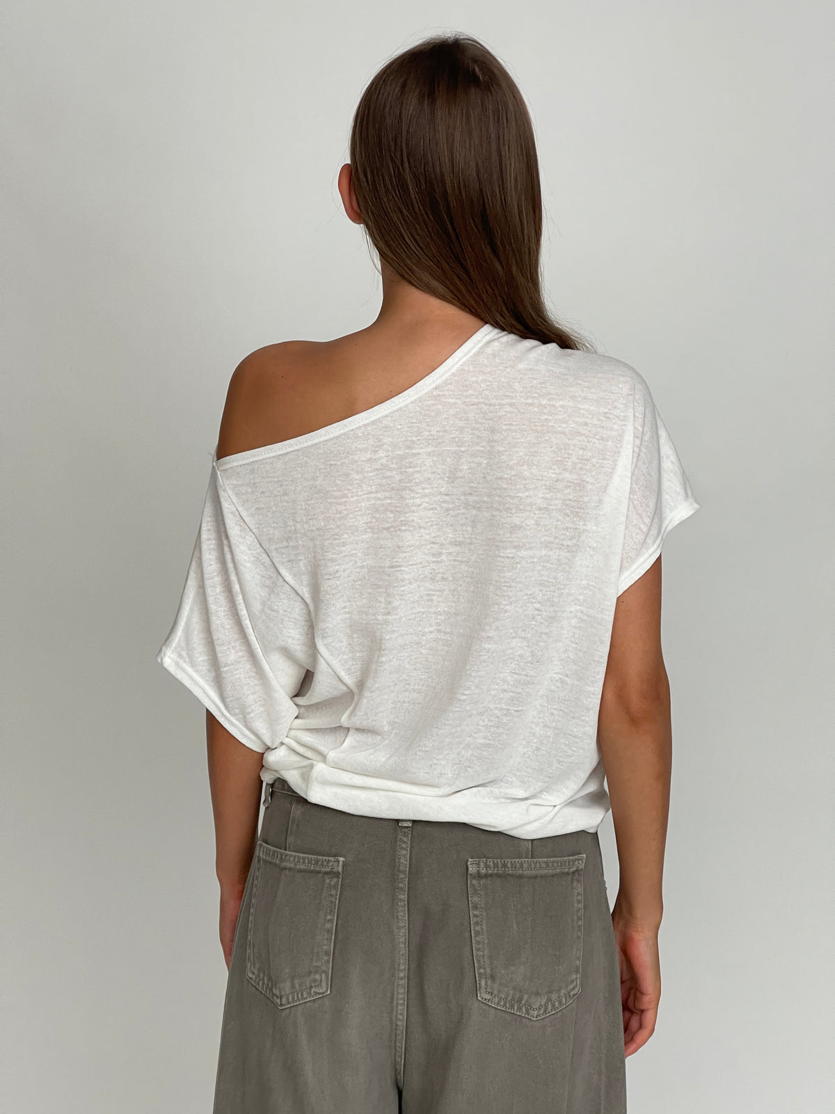Draped Boatneck Tee White