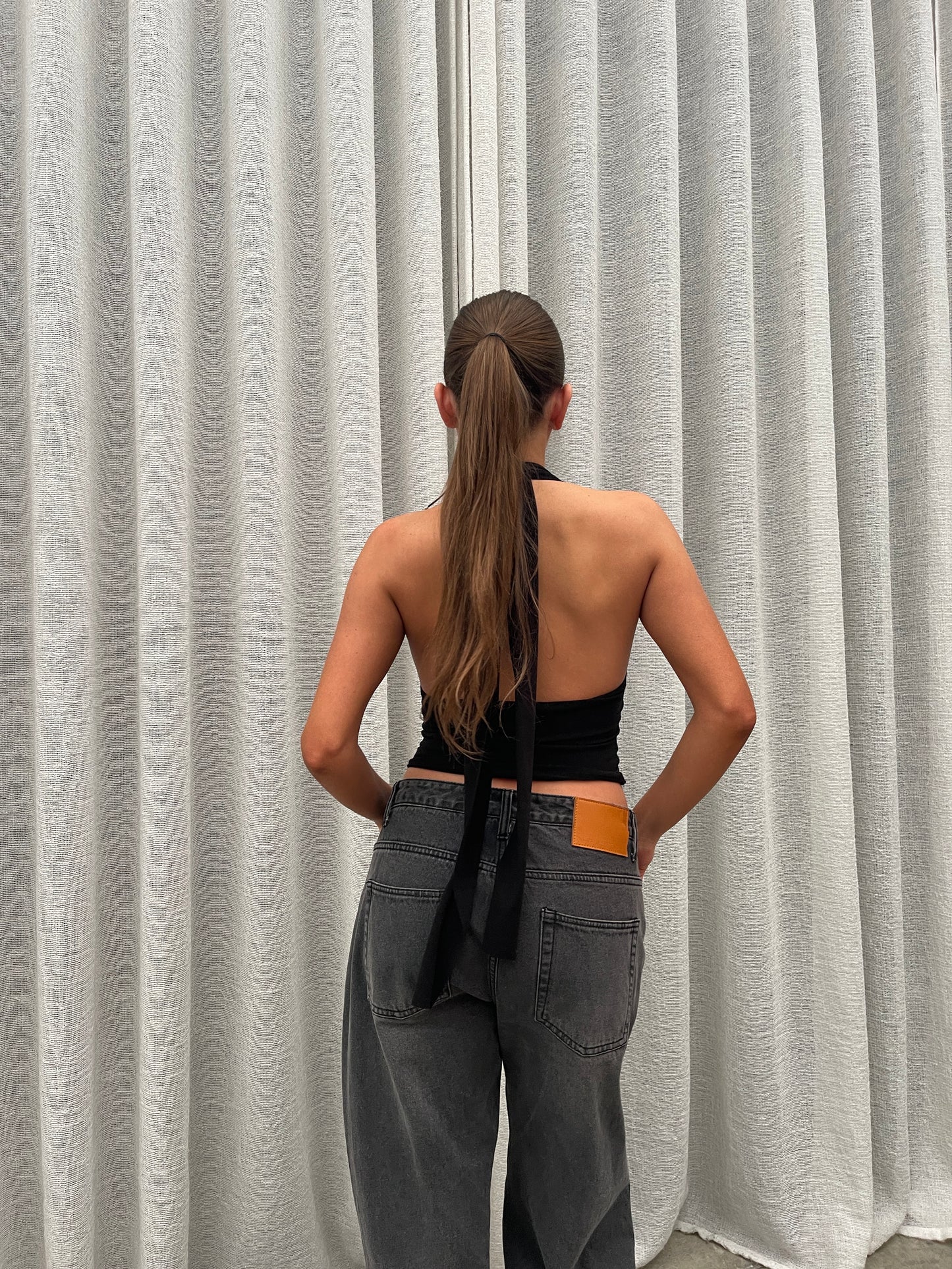 Deep Halter Neck Top Black