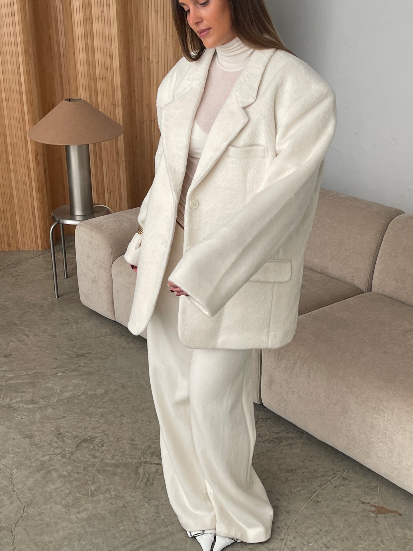 Oversized Brushed Wool Blazer Off White